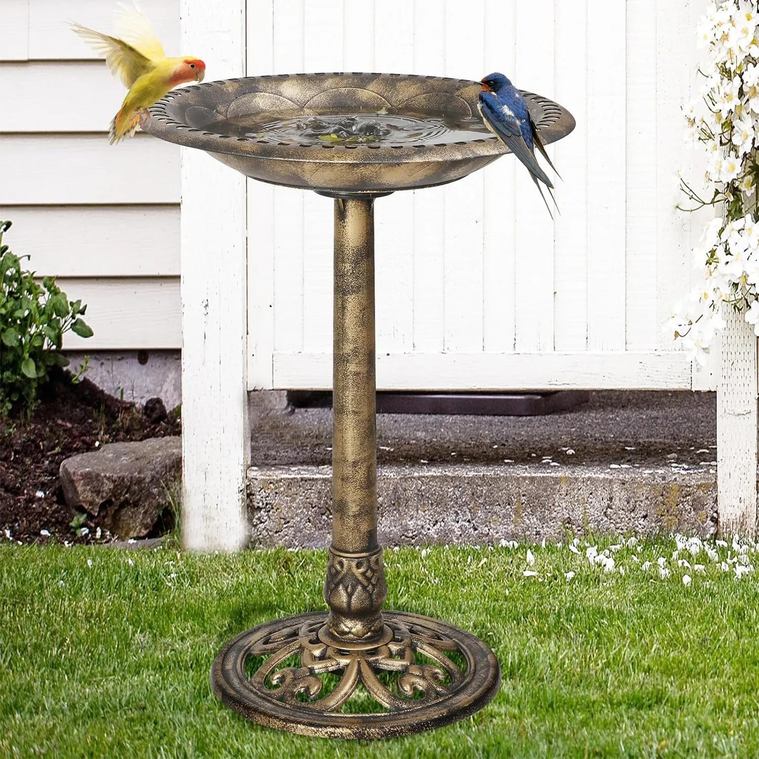Birdbath Feeder Station Outdoor Pedestal Garden Yard D&eacute;cor Bird Bath Water Tray Bronze image number 3