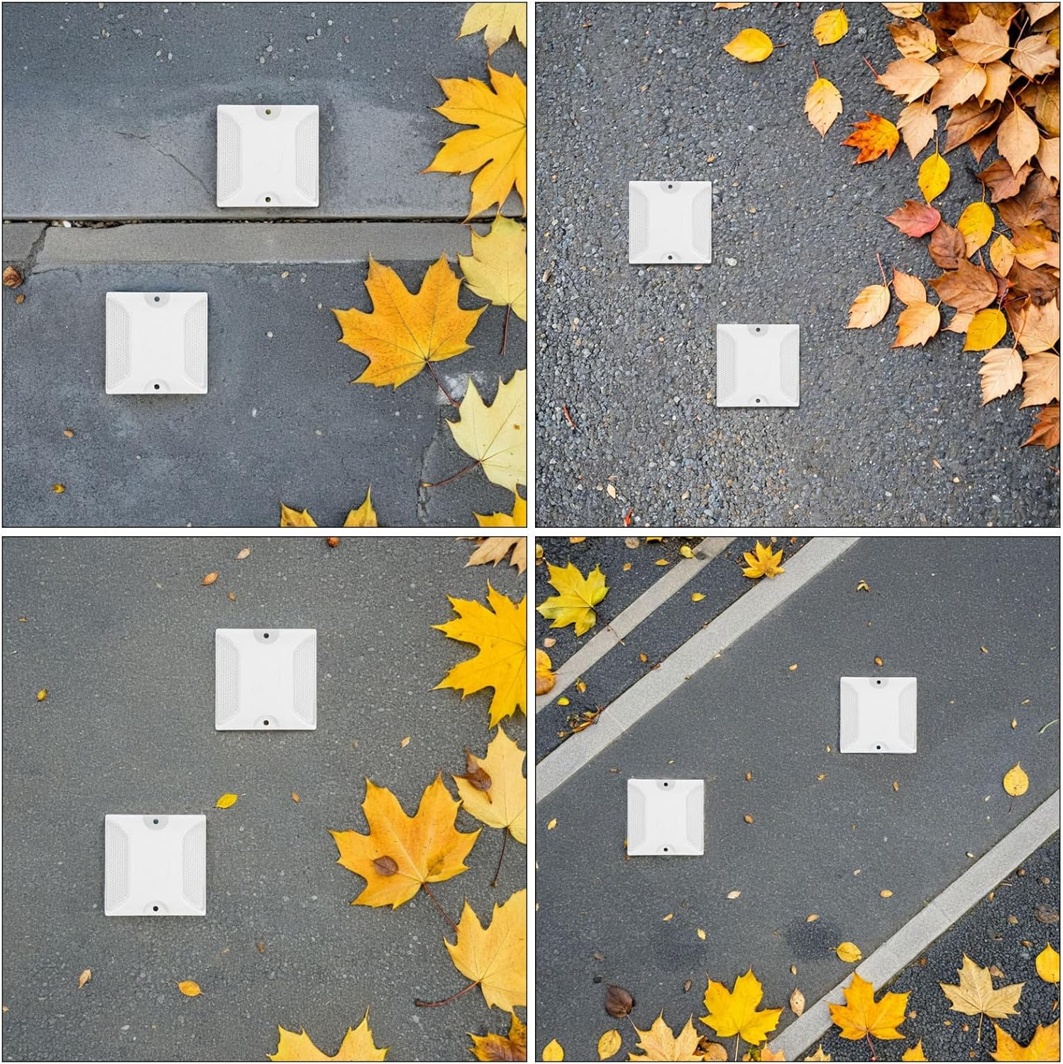 INOOMP 10PCS Reflective Road Stud Markers: 4X4" High-Visibility Pavement Safety Reflectors for Driveway Entrance - Plastic Asphalt Studs for Freeway Garage Crosswalk image number 1