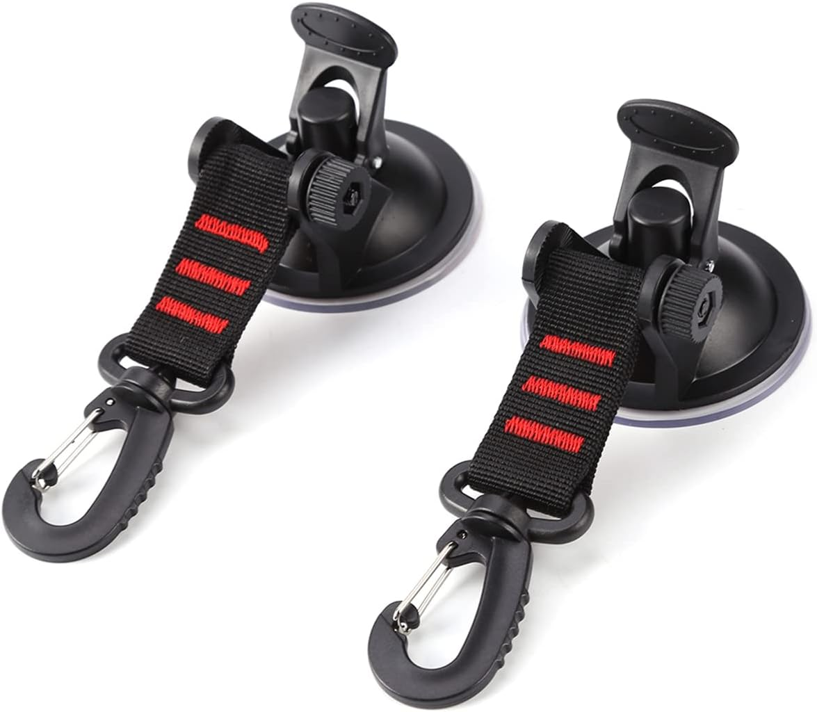4PCS Heavy Duty Suction Cups with Hooks, Car Camping Tie down Tarp Accessory, Strong Power Viscous Silicone and Securing Hook, Universal for Car Awning, Boat, Camping Trap (Red) image number 2