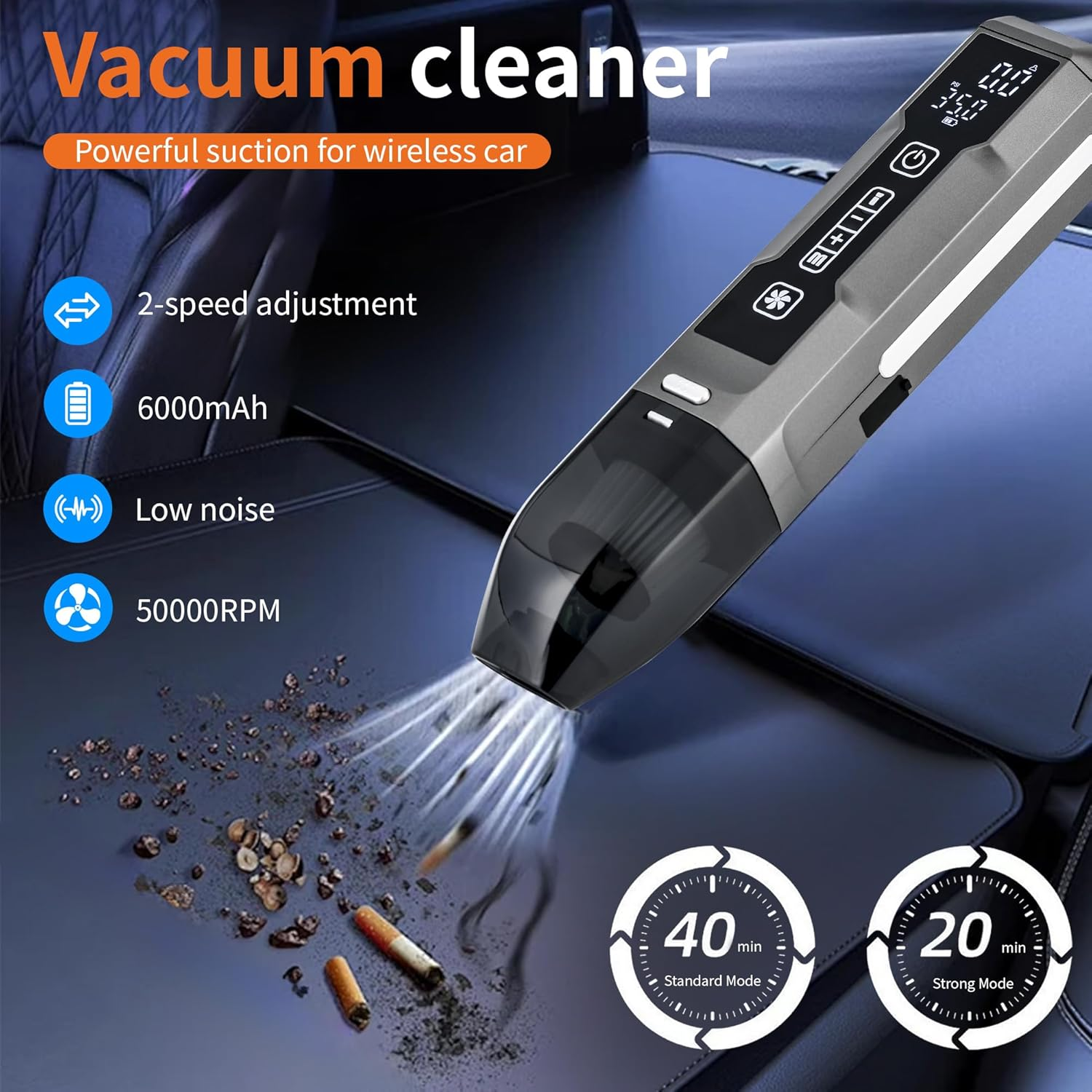 Mini Vacuum Cleaner High Power Car Vacuum Cleaner Rechargeable Handheld Electric Air Duste Vacuum Cleaner, Air Pump, Tire Pressure Gauge, and Flashlight All in One image number 4