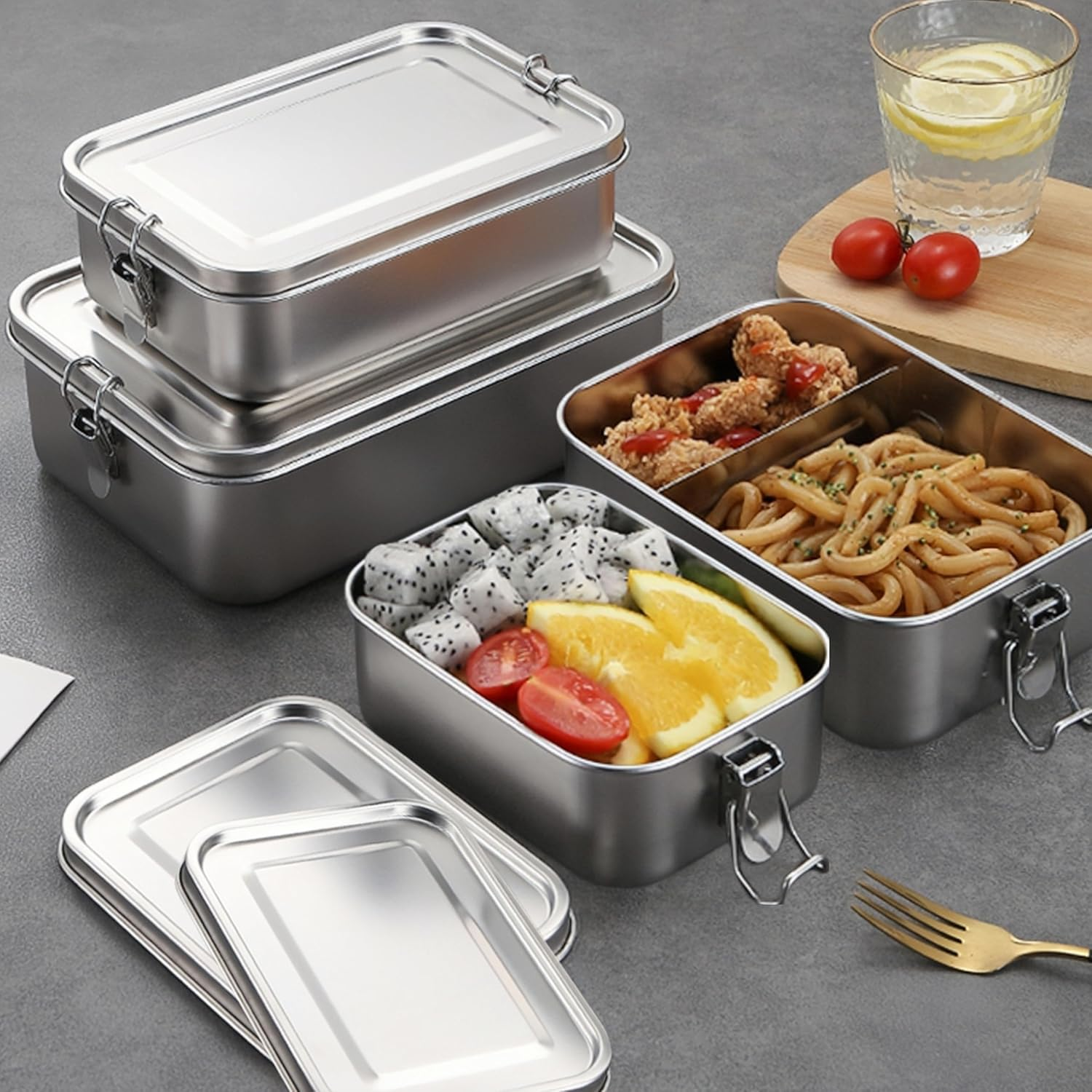 2 Piece Stainless Steel Lunch Box Set - 1400Ml with Divider and 550Ml Metal Box - Reusable Food Storage Container for Work, School and Outdoor Use image number 4