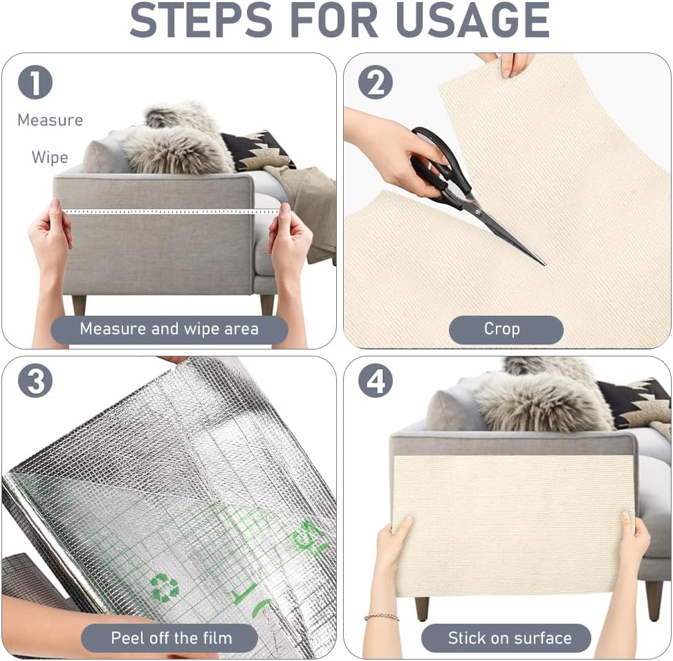 Adiwo Self-Adhesive Scratching Mat, 30 Cm X 100 Cm, Cat Scratching Mat, Scratch Protection, Sofa Cat, DIY Scratching Boards, Scratch Wall for Furniture, Scratching Carpet, Couch Protection (Cream) image number 6