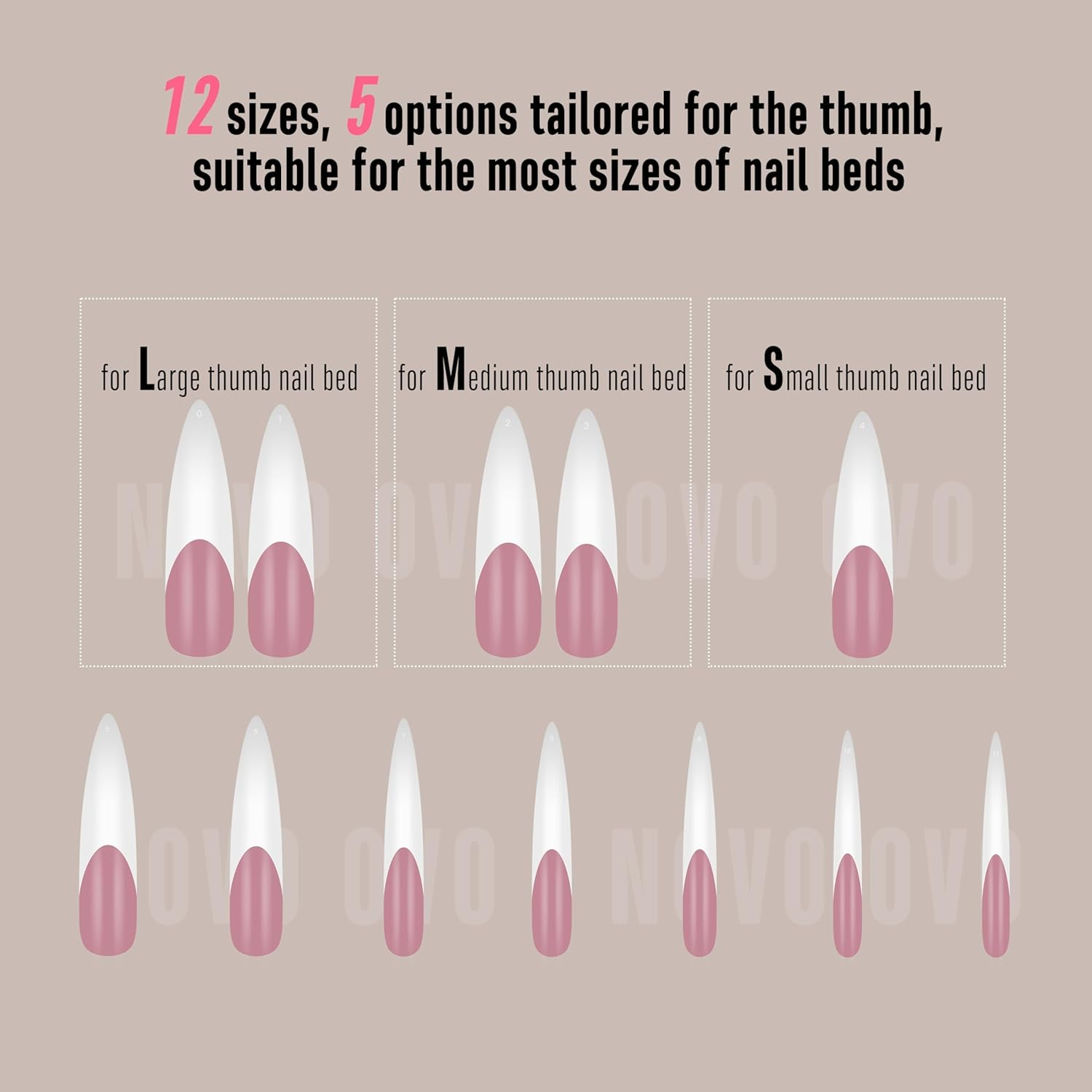 NOVO OVO Halloween XXL Curved Stiletto Almond French Tip Nail Tips, Soft Gel Extra Thick Long Acrylic Hawk Curve Fake Extension, Need Builder Gel & Top Coat, Full Cover Press on DIY 12 Sizes 240 Pcs - Short Duck Nails With Moon Curve_Eu image number 6