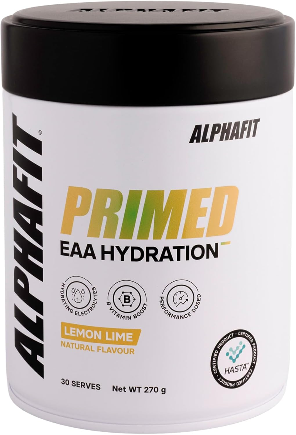 ALPHAFIT Primed EAA + Hydration Powder, Lemon Lime, Essential Amino Acids + Electrolytes for Recovery, HASTA Certified, 270G (30 Serves) image number 1