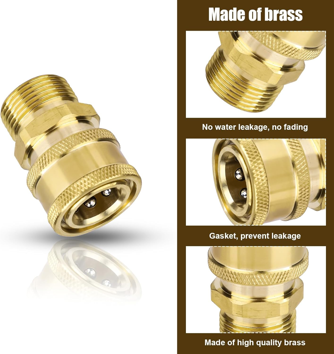 NQEUEPN 2Pcs M22-14Mm to 1/4In Pressure Washer Adapter Set, Brass Pressure Washer Coupler Pressure Washer Fast Connect & Quick Disconnect Kit for Power Washer Hose Pump 5000 PSI image number 2