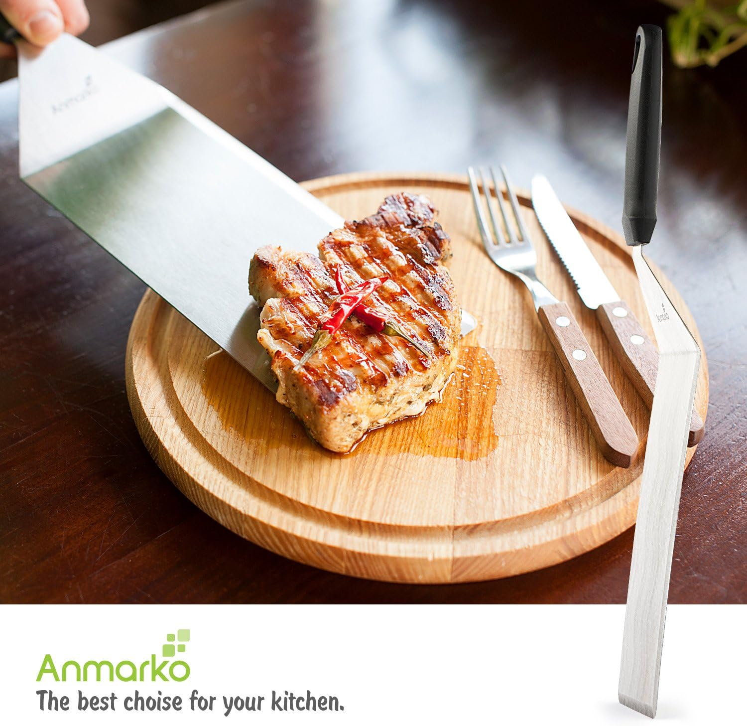 Stainless Steel Metal Spatula Set - Griddle Scraper Flat Spatula Pancake Flipper Hamburger Turner - Metal Utensil Great for BBQ Grill Flat Top Cast Iron Griddle Accessories - Commercial Grade image number 4