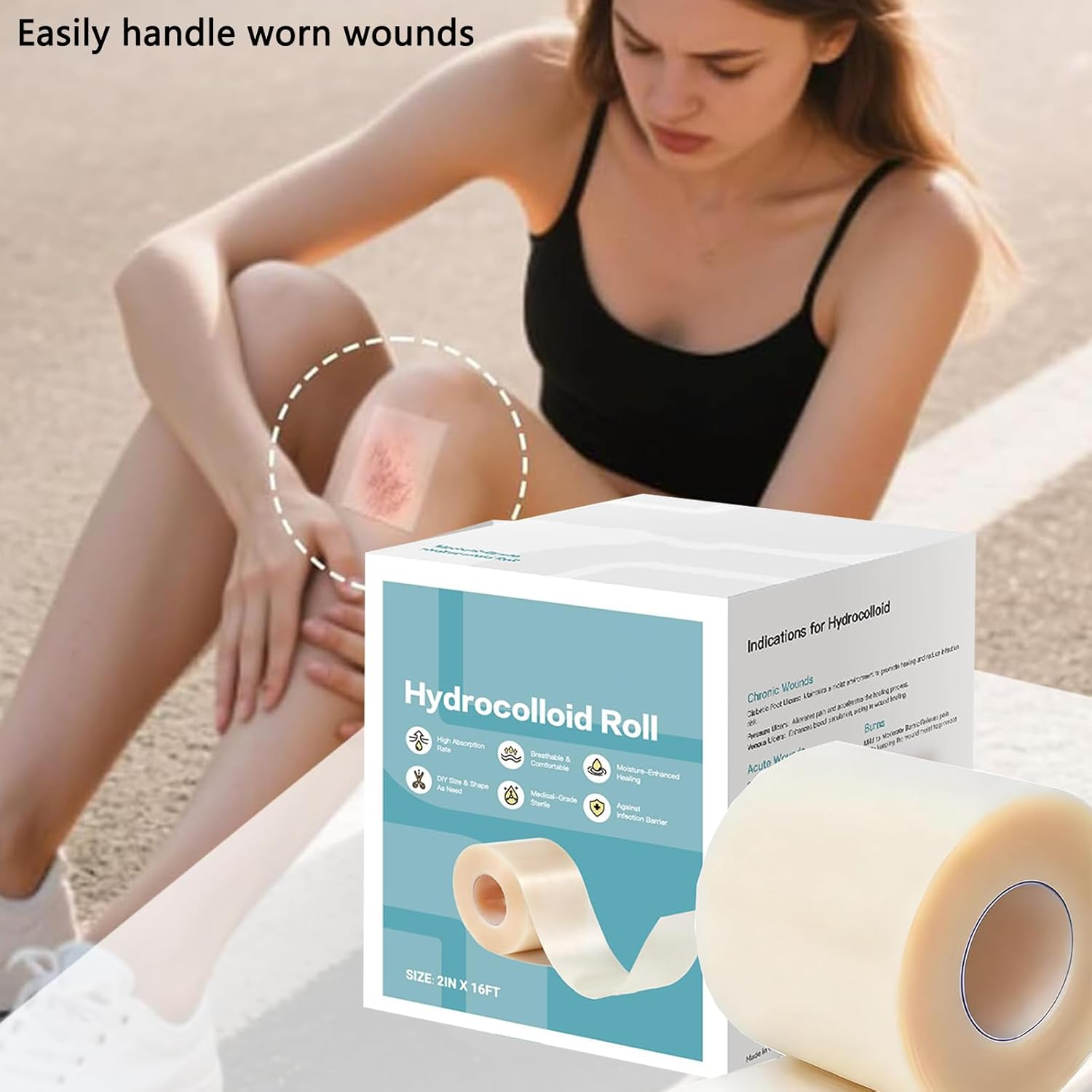 Komiyaa Hydrocolloid Roll for Wound Care, Self-Adhesive Wound Care Patches and Tape for DIY Customization, Flexible, Waterproof & Hypoallergenic First Aid Kit Essential (5Cm X 5M)