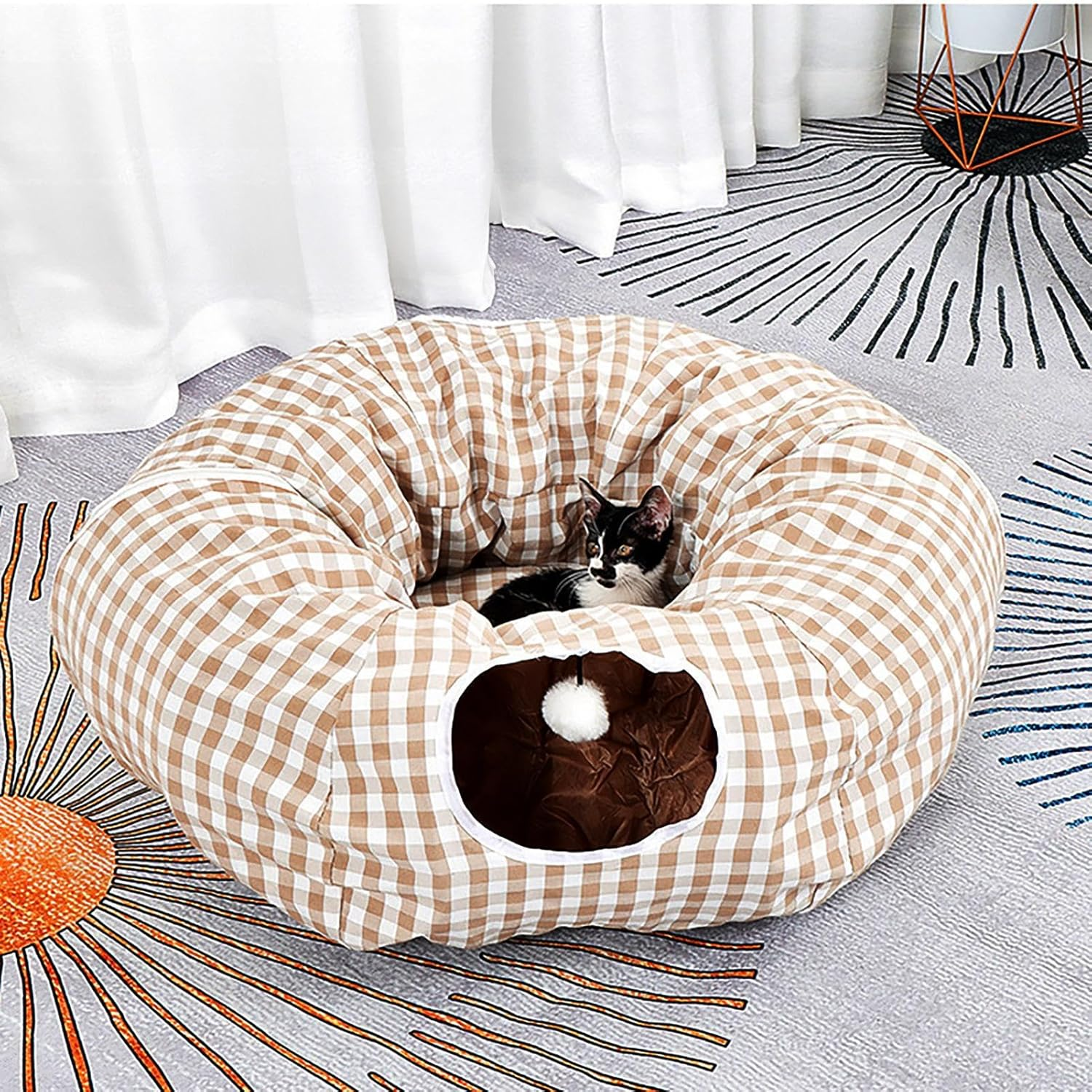 Cat Nest Tunnel | Foldable Cat Nest Toy Sleeping Cave with 2 Entrances | Washable Bed Donut Toy for Bedroom, Pet Store, Living Room, Garage image number 2