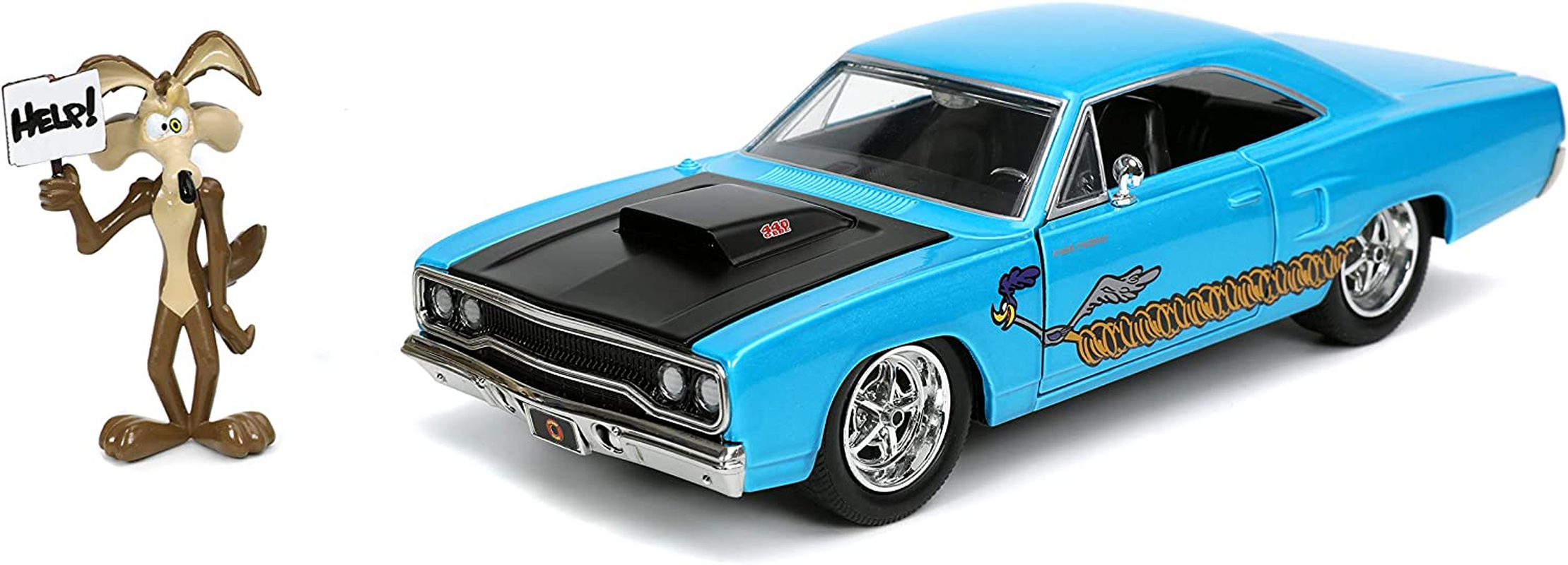 Jada Toys Looney Tunes - 1970 Plymouth Road Runner 1:24 Scale Diecast Car with Wile E Coyote Figure