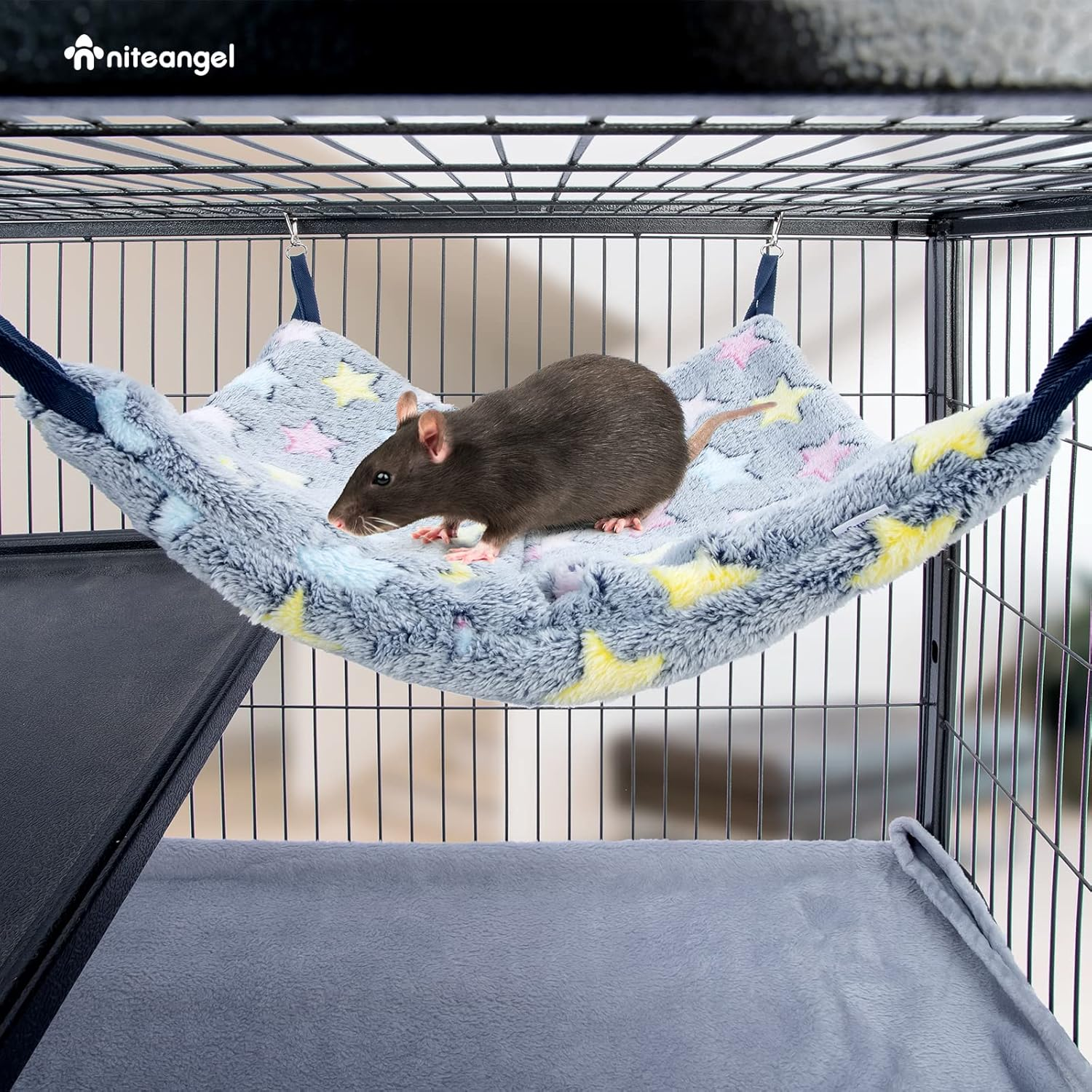 Niteangel Hanging Hammock Nap Sack Swing Bag Pet Sleeper for Ferret Rat Sugar Glider and Other Small Animals (Cream, Star) image number 2