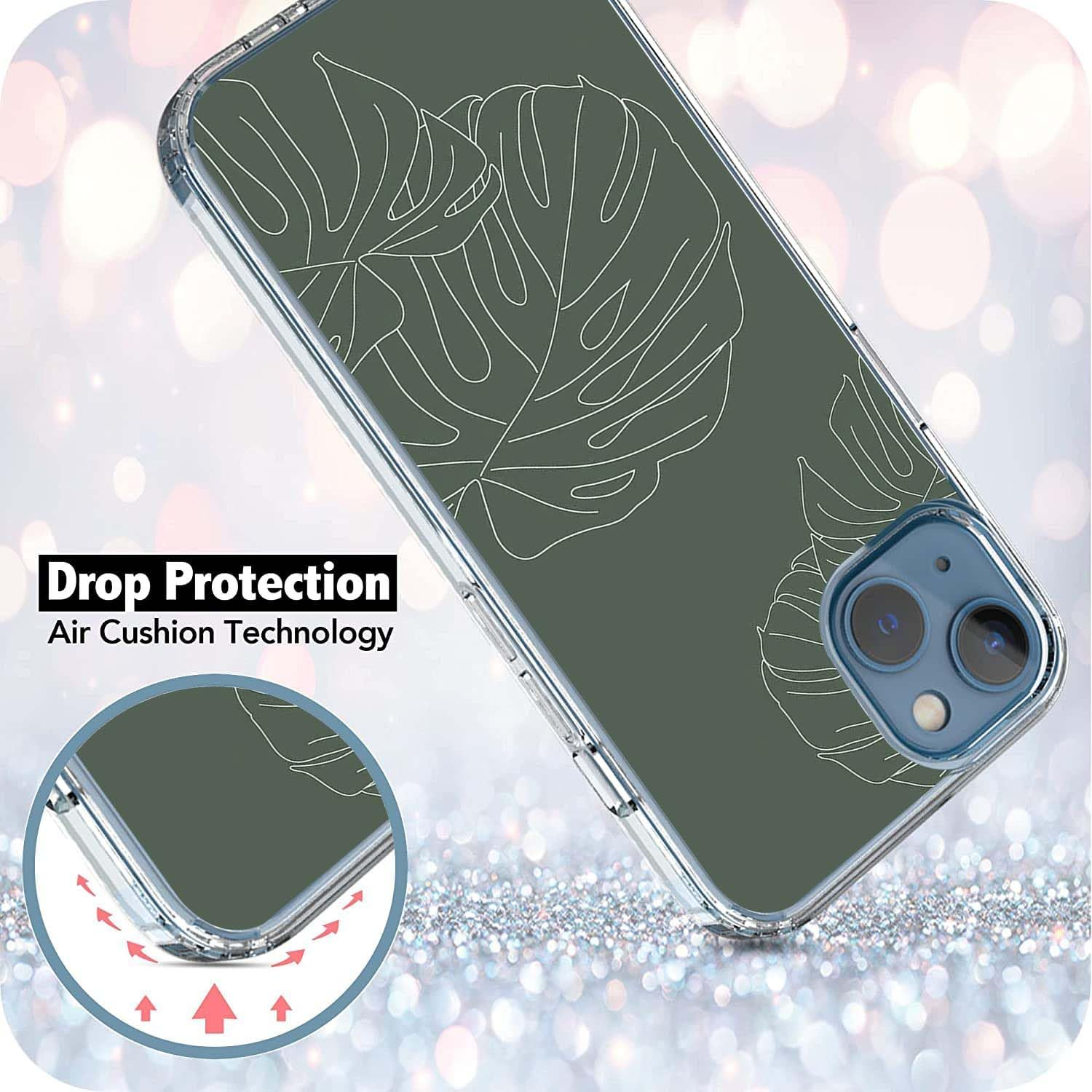 Sage Green Leaves Case Compatible with Iphone 13, Monstera Line Art Case for Iphone 13, Trendy TPU Phone Case Cover image number 2