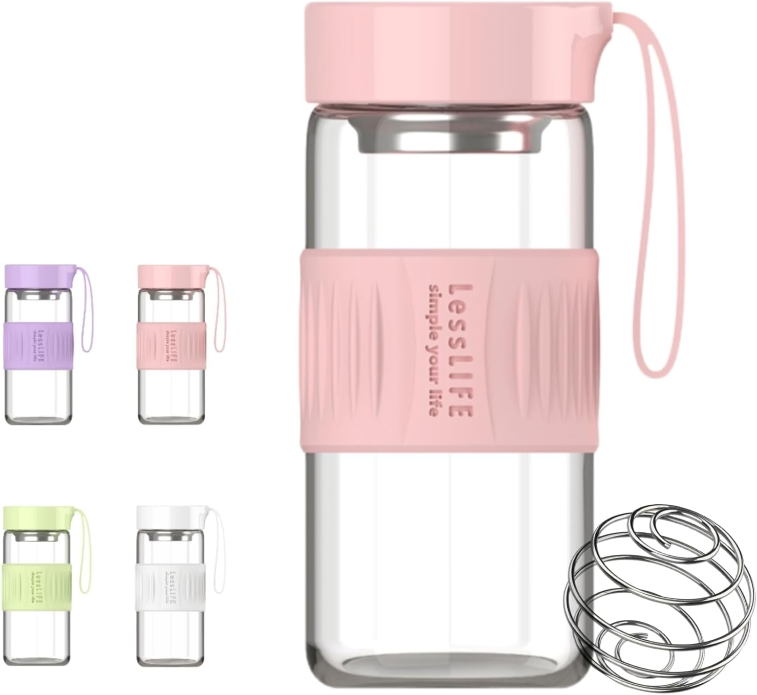 HENGFEI Glass Shaker Bottle for Protein Mixes,16Oz Glass Shaker with Silicone Carry Handle, Strainer and Shaker Ball (Ivory) image number 4