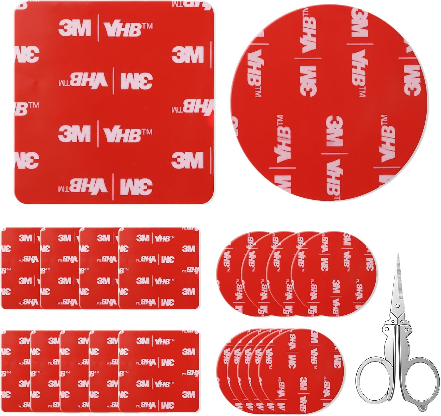 20 Pcs 3M VHB Sticky Adhesive Pads, Wall Mounts Sticky for Camera Compatible with Dash Cam & Adhesive Pad Replacement for Dashboard, 10 Squares 10 Circles 5 X 5 Cm with 1 Mini Folding Scissors image number 6