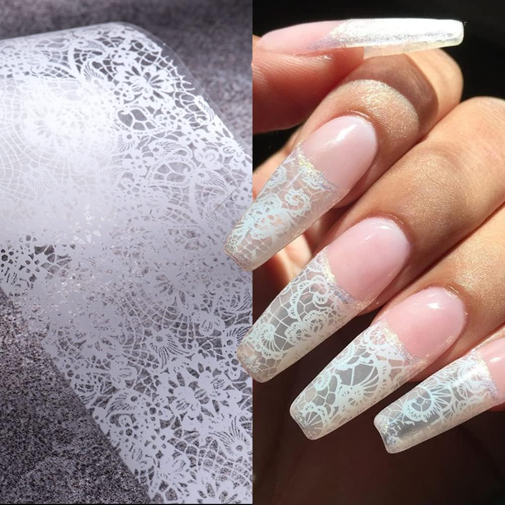 Lace Nail Art Foil Transfer Stickers Black White Flower Foil Transfers Decals Nail Supplies Starry Sky Lace Flowers Nail Foils Nail Art Adhesive Transfer Foils Sticker for Women Girls Manicure Tips image number 5