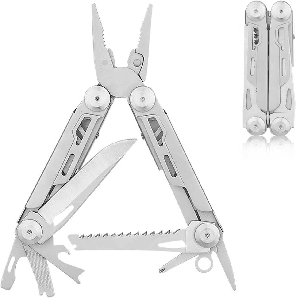 Multitool Pliers and Scissors, 13 in 1 Stainless Steel Portable Foldable Pocket Multi Tool, anti Slip Mini Camping Tool for Screwdriver, Bottle Opener (With Belt Clip)