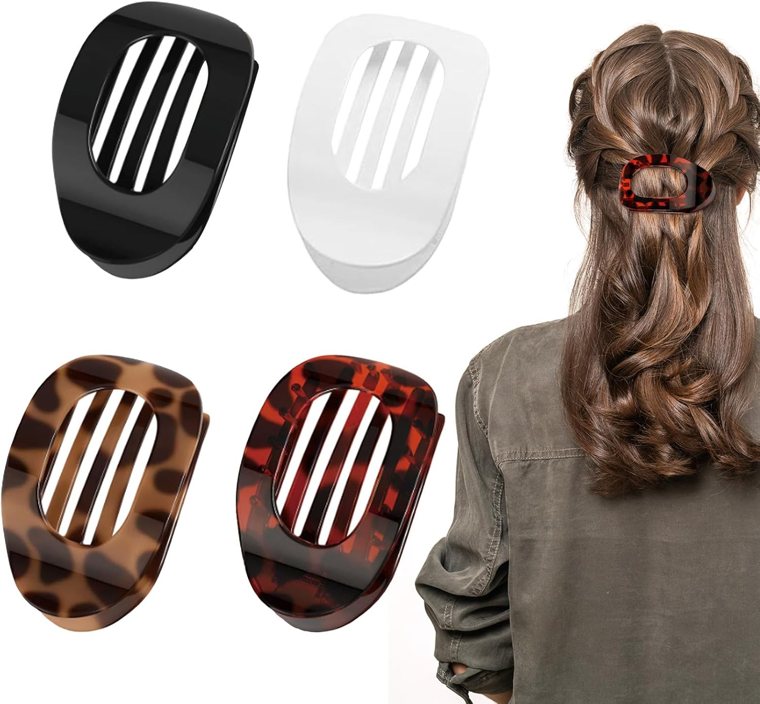 LUMOOM Pack of 4 Flat Hair Clips for Women, Strong Hold Claw Clips, Perfect as Side Hair Clip for Thick Hair, Yoga and Travel (B)