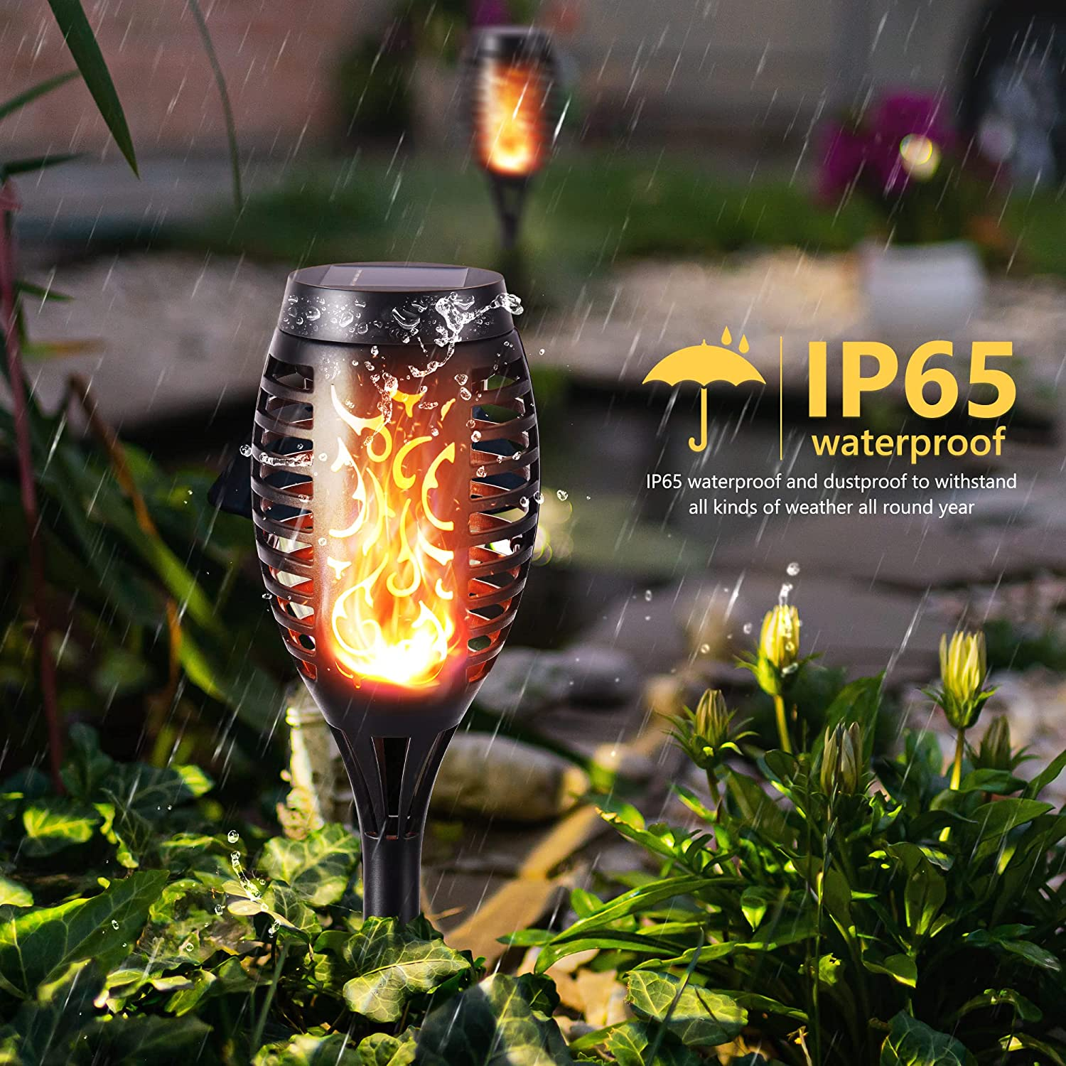 Toodour Solar Torch Flame Lights, 6 Pack Solar Lights Outdoor with Flickering Flame, Waterproof Solar Pathway Lights Landscape Decoration Lighting for Garden, Lawn, Yard, Outdoor Decorations image number 1