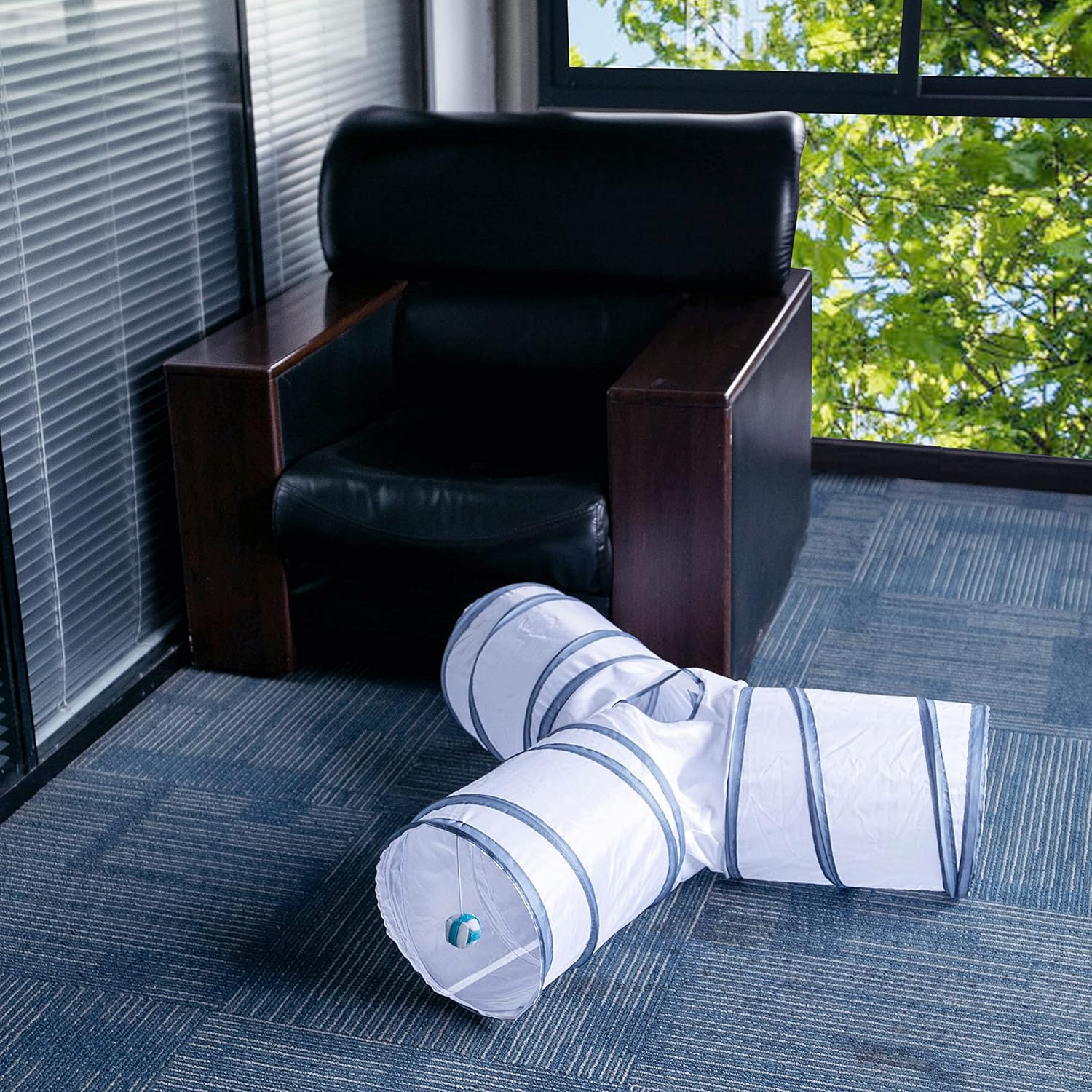 Alicedreamsky Cat Tunnel, Collapsible Tube with 1 Play Ball Toys, 3 Ways Tunnels for Indoor Cats, Puppy, Kitty, Kitten, Rabbit (White and Gray) image number 4