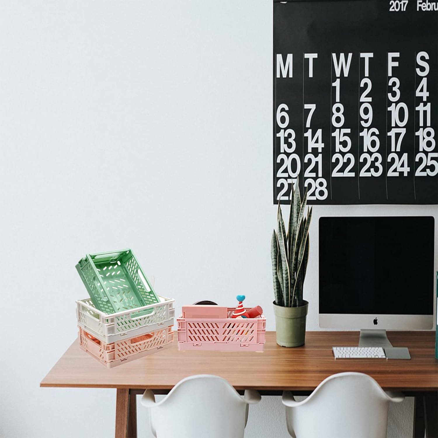 3Pcs Mini Plastic Storage Baskets (5.9X3.9X2.2In) for Shelf Organizing, Collapsible Plastic Basket for Home Kitchen, Classroom, Office, Bedroom, Cabinet Storage image number 4