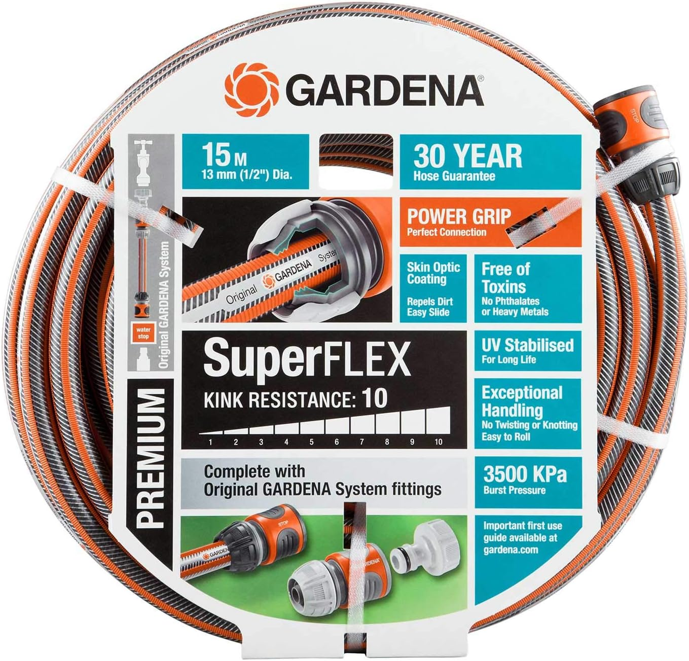 Gardena Premium Superflex Hose 13Mm X 15M Fitted image number 1