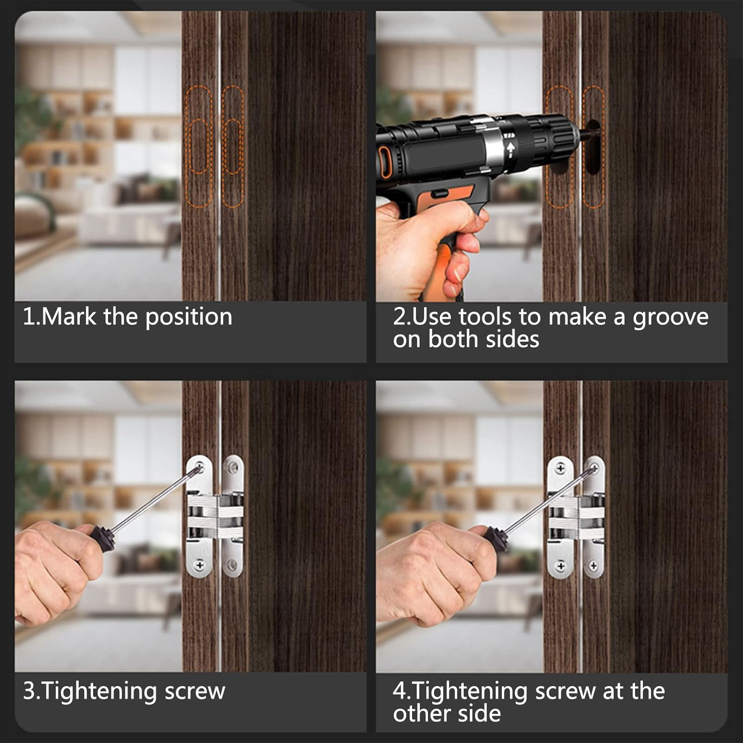 2Pair (4Pcs) 2-3/4" Black Hidden Hinges Stainless Steel Invisible Door Hinges Concealed Barrel Wooden Box image number 1