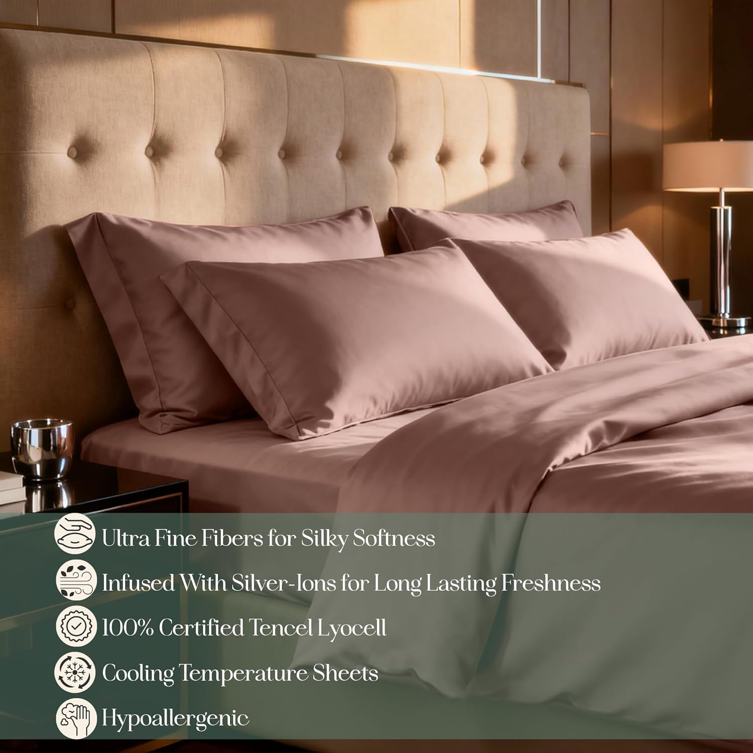 CASILVA Eucalyptus Sheets - Infused with Silver for Anti-Odor, Softer than Silk Fibers, More Cooling than Cotton - Perfect for Hot Sleepers & Sensitive Skin - 100% Tencel Lyocell - King Sheet Set image number 3