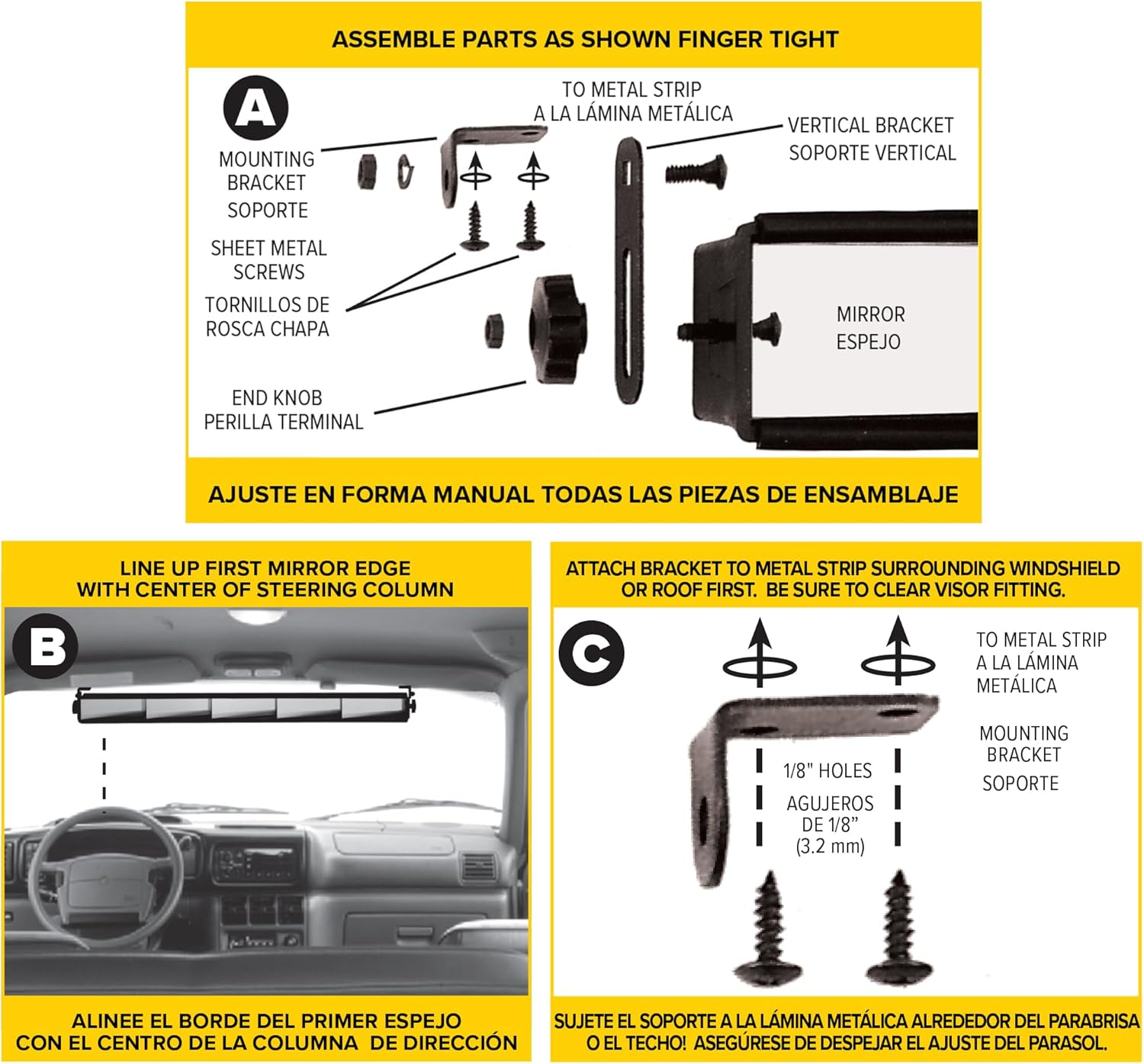 Rally Panoramic 5-Panel Rearview Mirror, Easy Installation, Fits All Cars, Suvs, Trucks and Vans (91515) image number 4