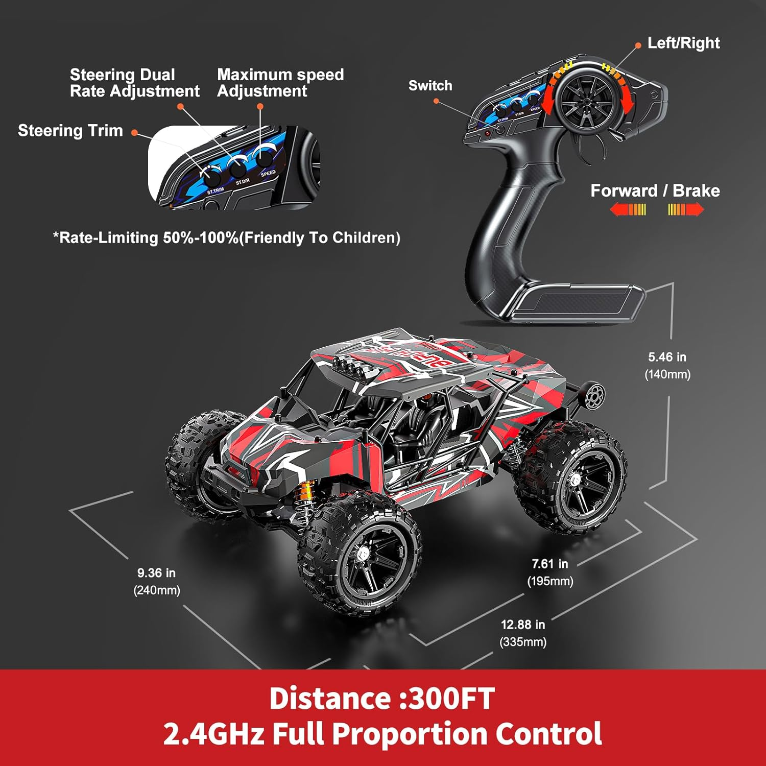 1/14 Brushless RC Car for Adults and Boys, Full Roll-Cage Frame, 4WD High-Speed 50 Km/H, All-Terrain Remote Control RC Truck with Two 2S 1500 Mah Lipo Batteries, Compatible with 3S Lipo