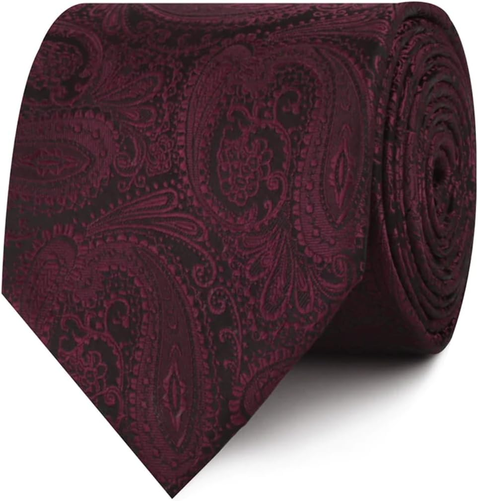 OTAA Mahogany Red Paisley Necktie Casual Ties for Men - Perfect Neck Tie for Groomsmen Wedding Ties or Formal Occasions - Ideal Gifts for Him