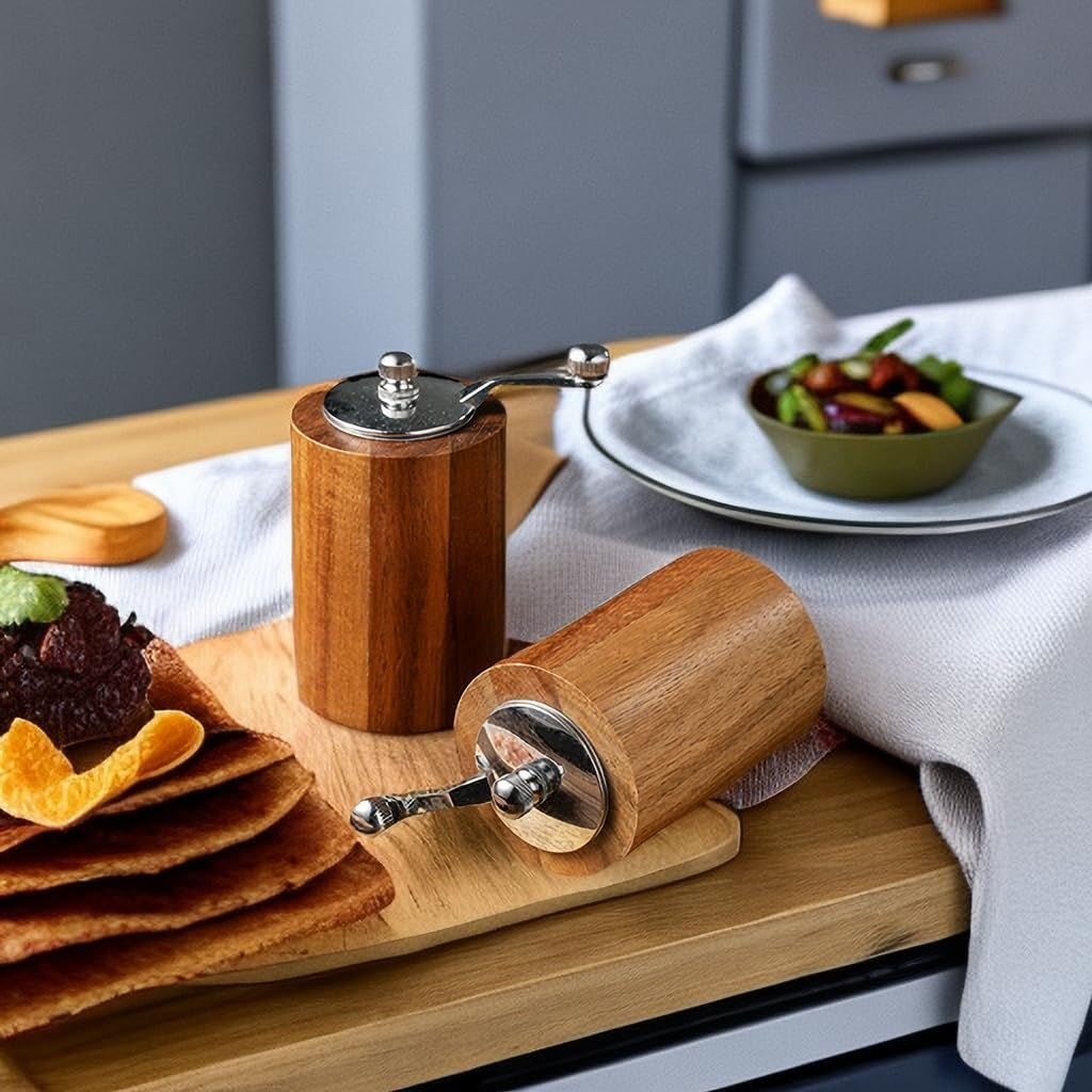 Wood Salt and Pepper Grinder Salt Grinder Pepper-Refillable Salt Pepper Mill Grinder Pepper Grinder with Adjustable Ceramic Grinding Rotor Wooden Manual Spice Grinders Mills (1 PCS) image number 2
