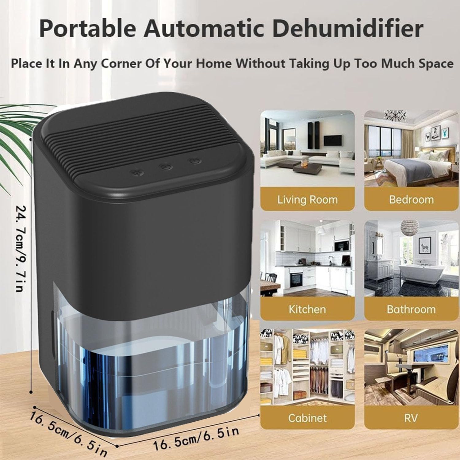 Compact Mini Dehumidifier for Home, 2L Small Dehumidifiers with 7 LED Lights, Two Working Modes, Auto Shut-Off, Perfect for Bedroom, Bathroom, Closet, Basement (Black(Au PLUG))