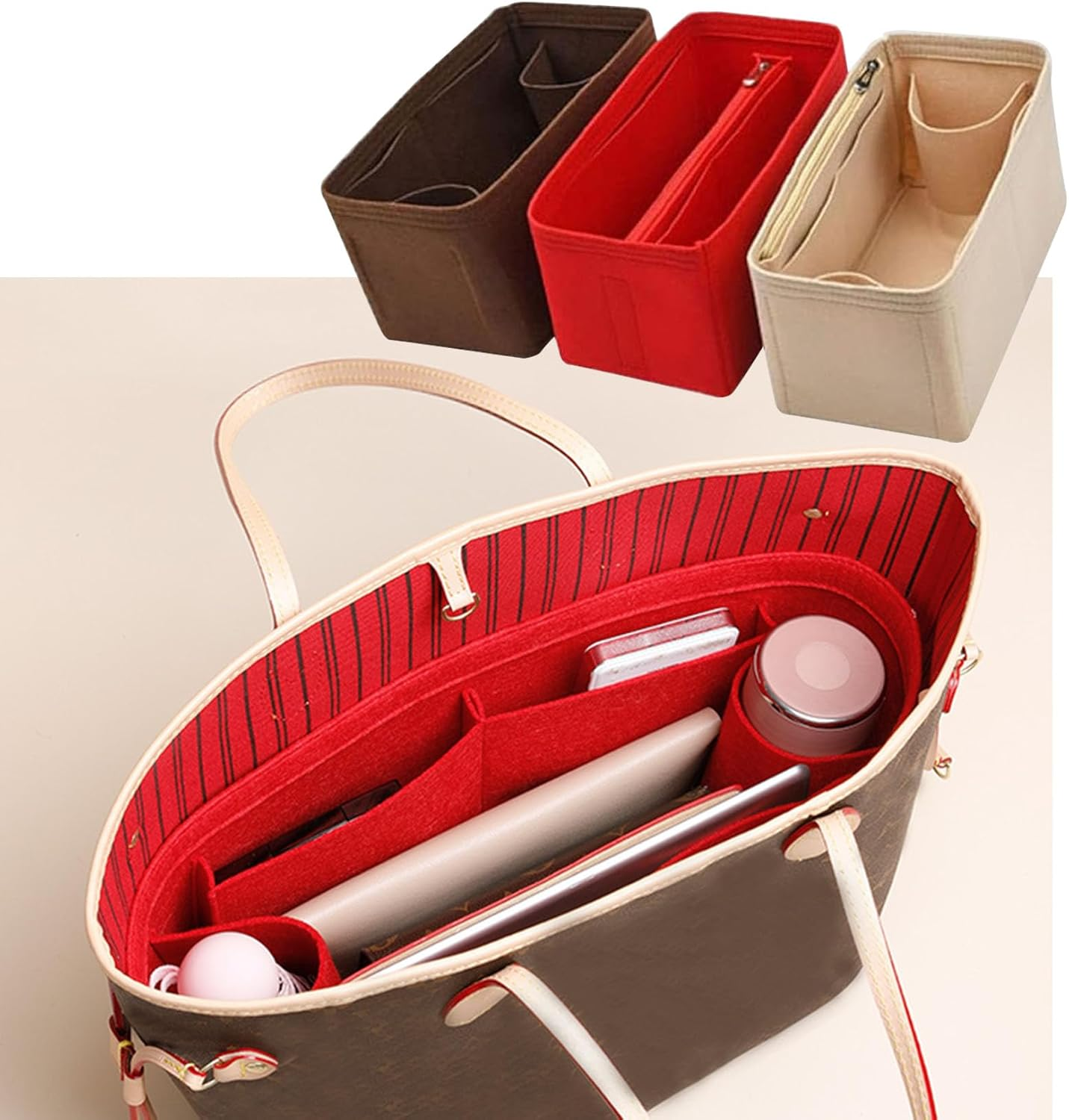 Lckaey Purse Inserts ​For Lv Speedy 25 Organizer Insert, for Monogram Bag, Handbag Protective Insert ​Tote Bag and Hand Bag Protector, Organizer Insert 1083Red-M 9X5.5X5.5In image number 2
