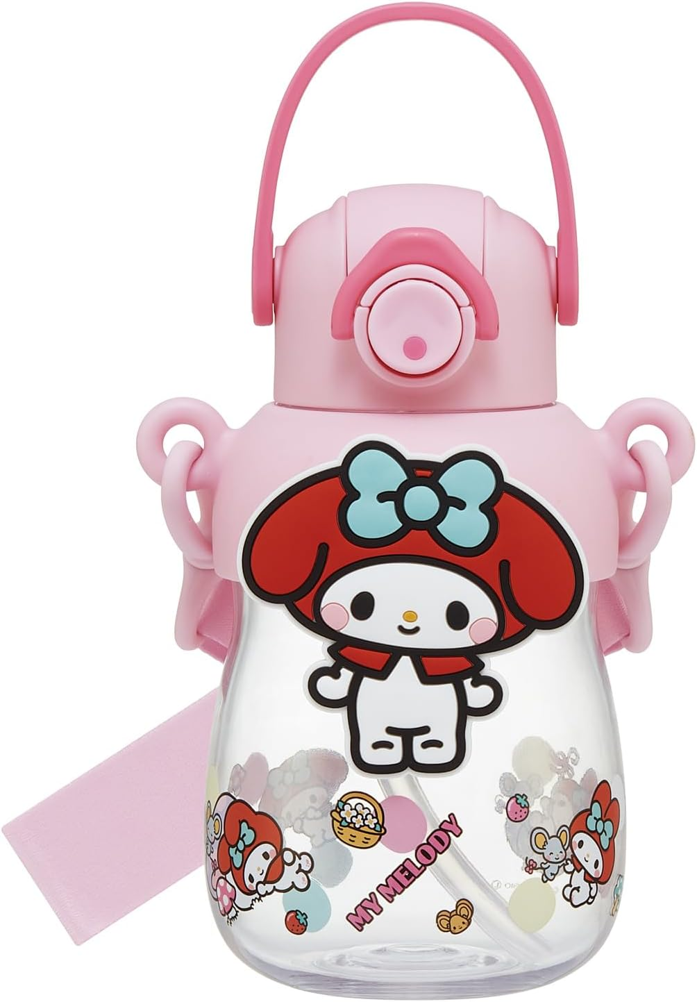 Skater PRMC7ST-A Rubber Mascot Straw Bottle, Water Bottle, 22.9 Fl Oz (650 Ml), One Push Open, Locking Function, Handle Included, Shoulder Strap, Sanrio My Melody, My Melody, My Favorite Days,