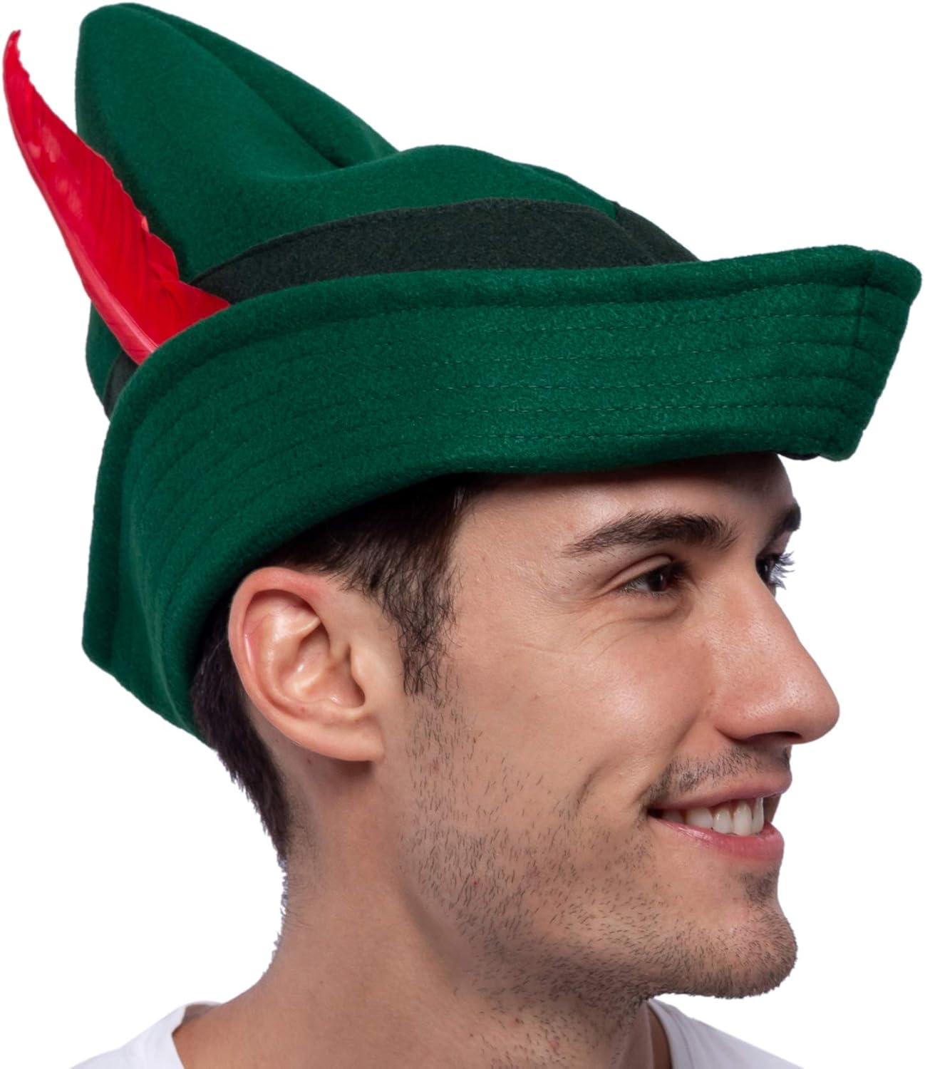 Felt Robin Hood Hats with Feather One Size Fits All for Adult Alpine Hat Party Costume, Peter Pan Hat, German Hat, Green Tyrolean Hat Halloween Dress up Party Favor. image number 4