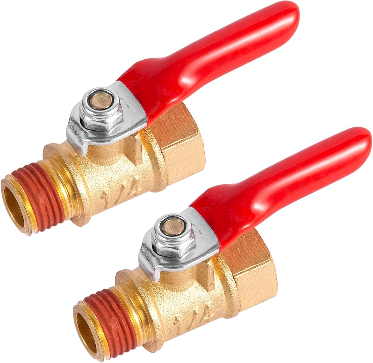 BILAL 2 Pack 1/4" Heavy Duty Air Compressor Brass Ball Valve Shut off Switch, 1/4 Inch Male and Female NPT Thread Pipe Fitting image number 1