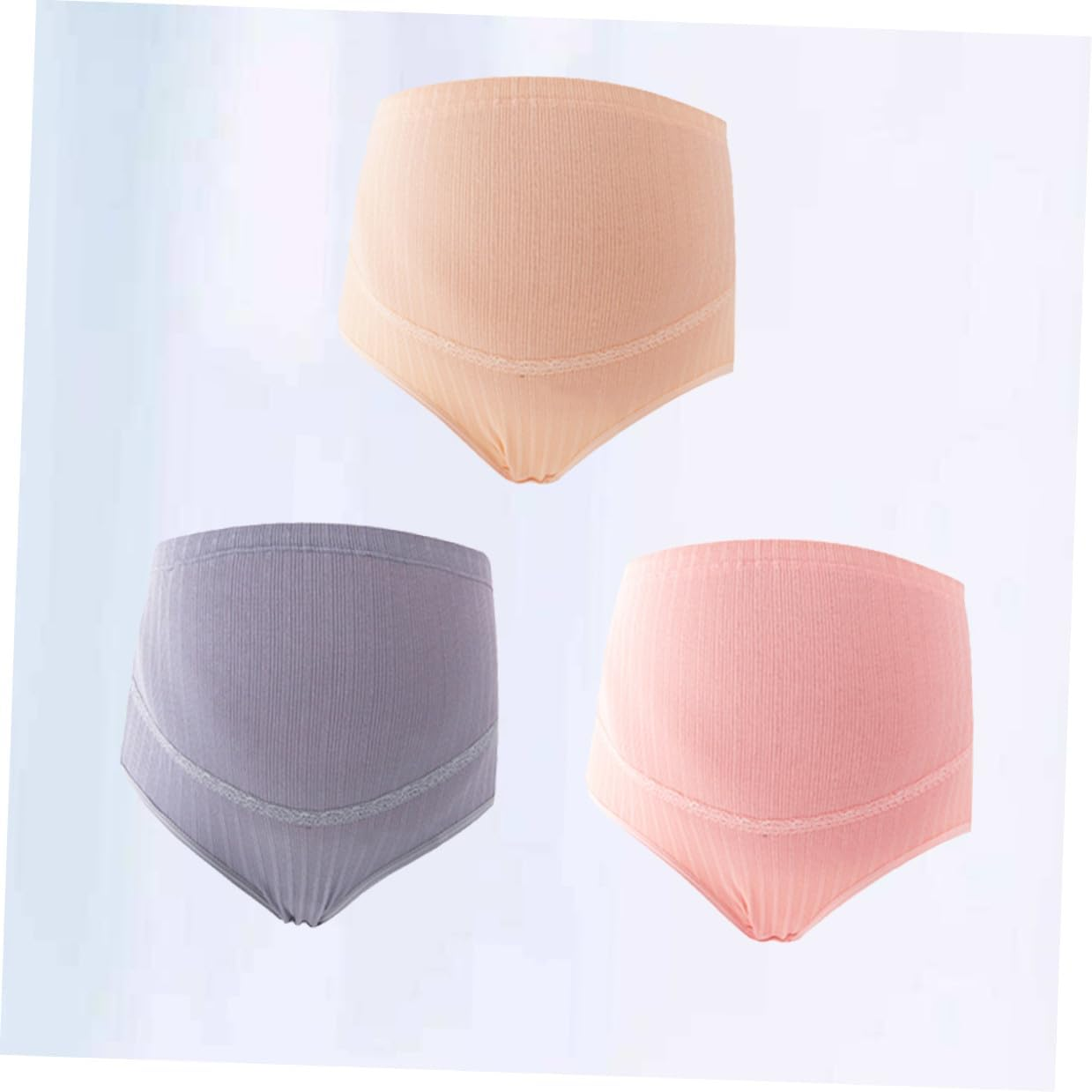 3Pcs High Waist Cotton Maternity Panties Soft Stretchy Breathable Underwear with Stomach Lift Splice Design for Pregnant Women Comfortable Bump Support image number 2