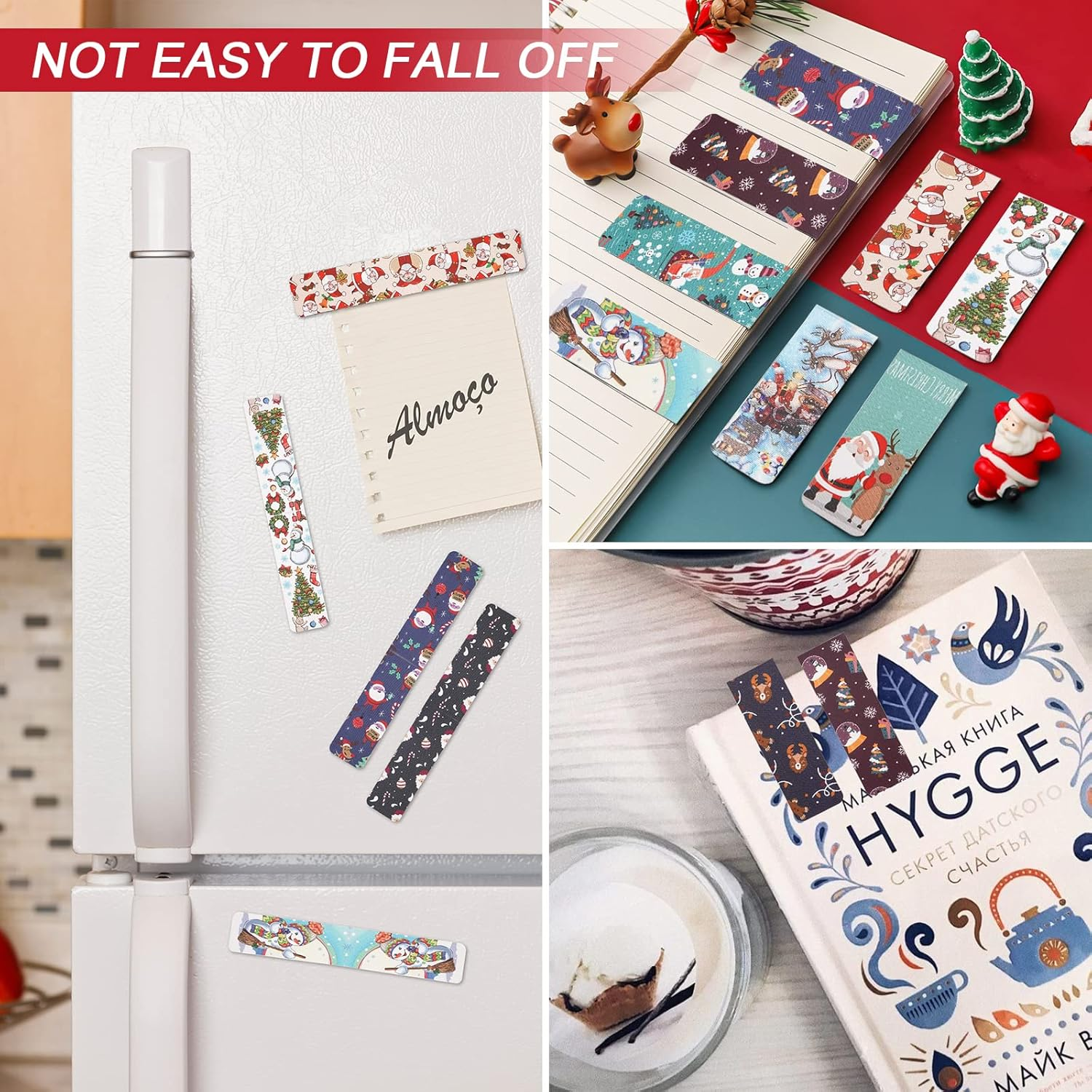 MWOOT 30Pcs Christmas Magnetic Bookmarks, Snowman Magnet Reading Book Marks Set, Double-Sided Cute Page Clips, Book Markers in Bulk for Kids Students Home School Stationery Supplies(15 Styles, 6X2Cm)