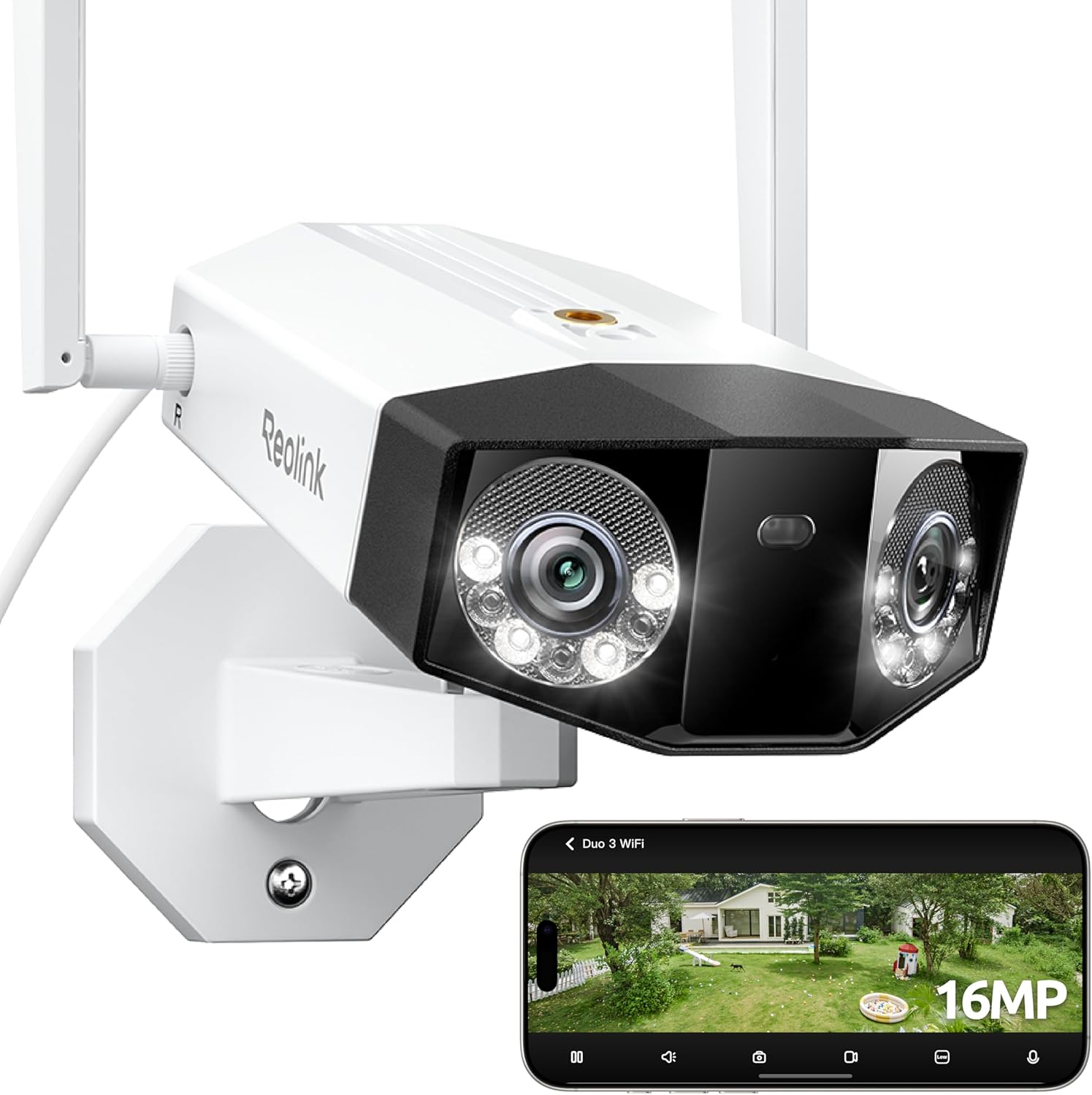 Reolink 16MP Outdoor Wifi Surveillance Camera with Dual Lens, 180&deg; Panoramic View, Trajectory, Smart Detection, Wi-Fi 6 2.4/5Ghz, Night Vision Spotlight, 24/7 Recording, Duo 3 Wifi