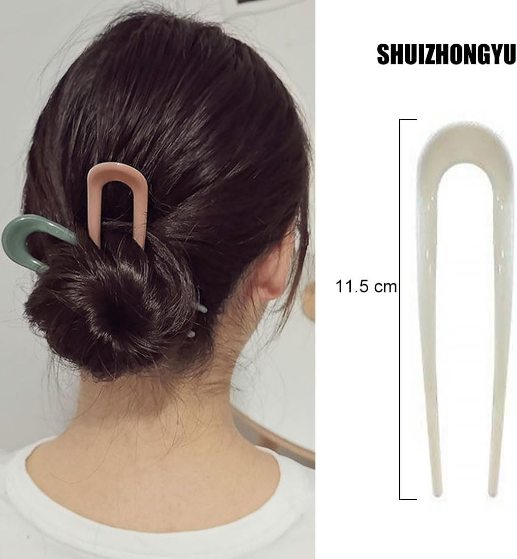 ZWWOGE Pack of 3 French Hair Pins for Women 12 Cm U-Shaped Hair Clips U-Shaped Hair Fork Black Pink Brown Hair Pins French Clip for Women Girls Non-Slip and Comfortable for Occasions image number 5