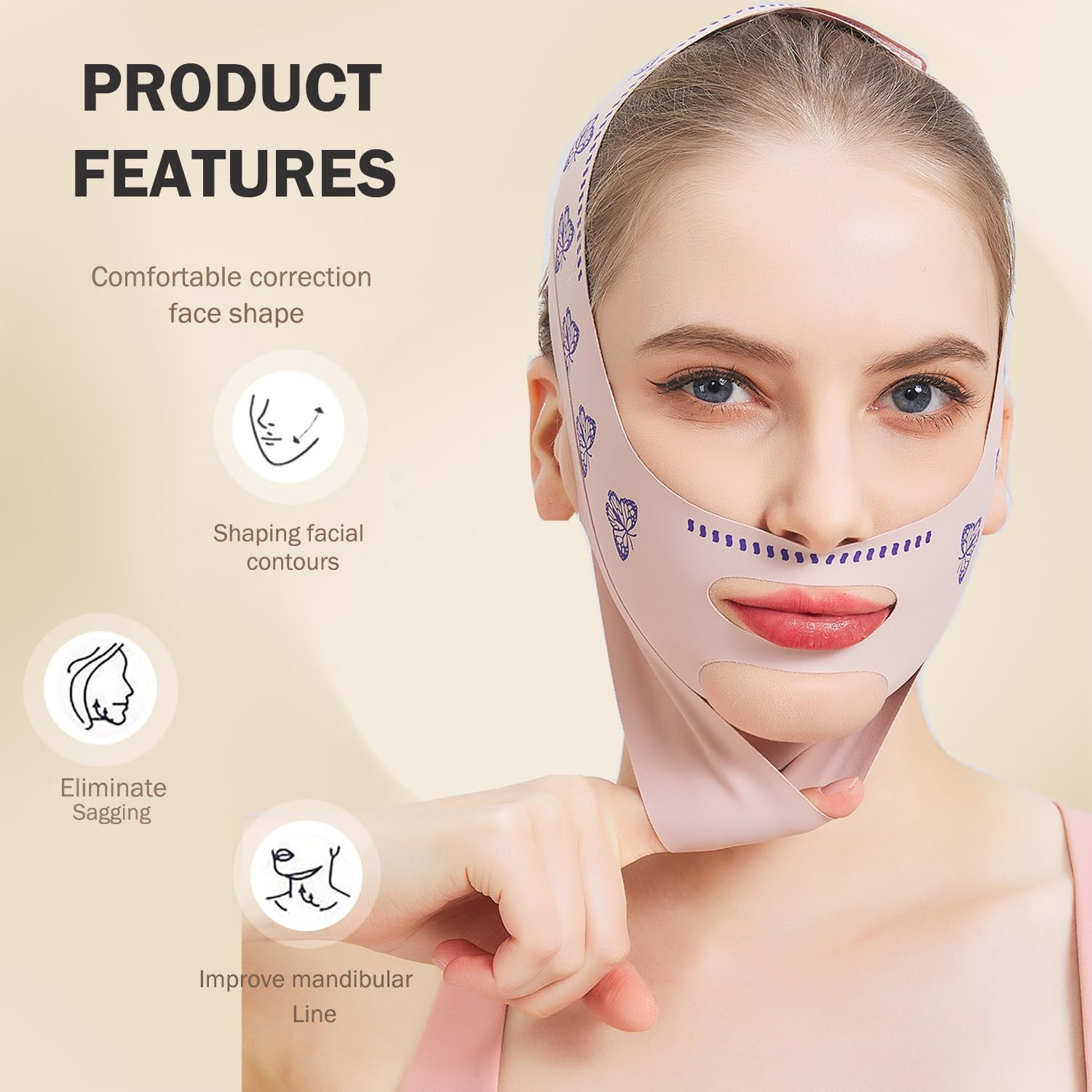 MASIKA Double Chin Reducer， Double Chin Eliminator ，V Line Lifting Mask,Chin Lift，Chin Wrap，Womenfacial Lifting Strap。, Butterfly image number 4