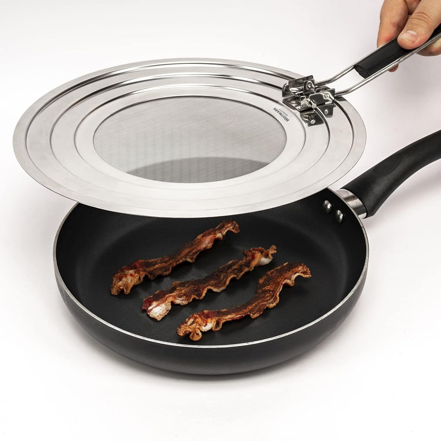 Westmark 12192270 Splash Guard for Pots and Pans with Diameter 20, 24 and 28 Cm, Heat-Insulated Handle, Stainless Steel, Silver/Black image number 6