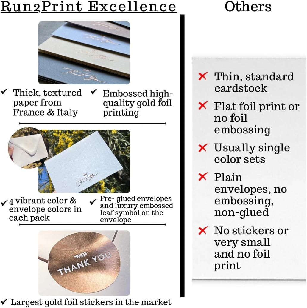 RUN2PRINT Thank You Cards, 36 Pieces, Dusty Blue Color, Peel & Seal Envelopes, Self-Sealing Adhesive, Matching Stickers Included image number 2