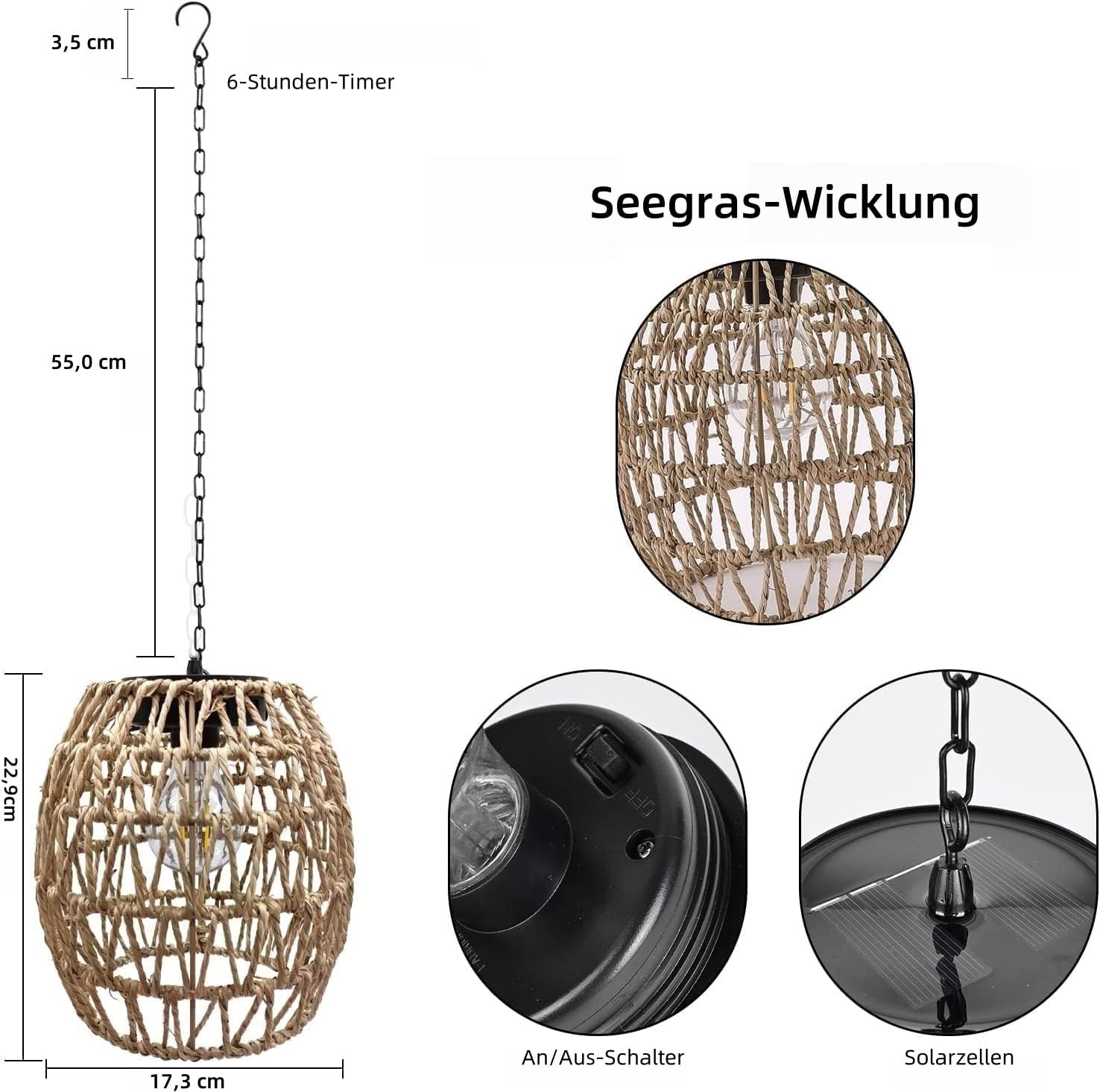 Pearlstar Solar Lights for Outdoor Hanging, Rattan Solar Lanterns for Outdoor Use with Chain, Lanterns Outdoor Weatherproof, Boho Decoration for Garden, Balcony, Patio, Courtyard and Table image number 2