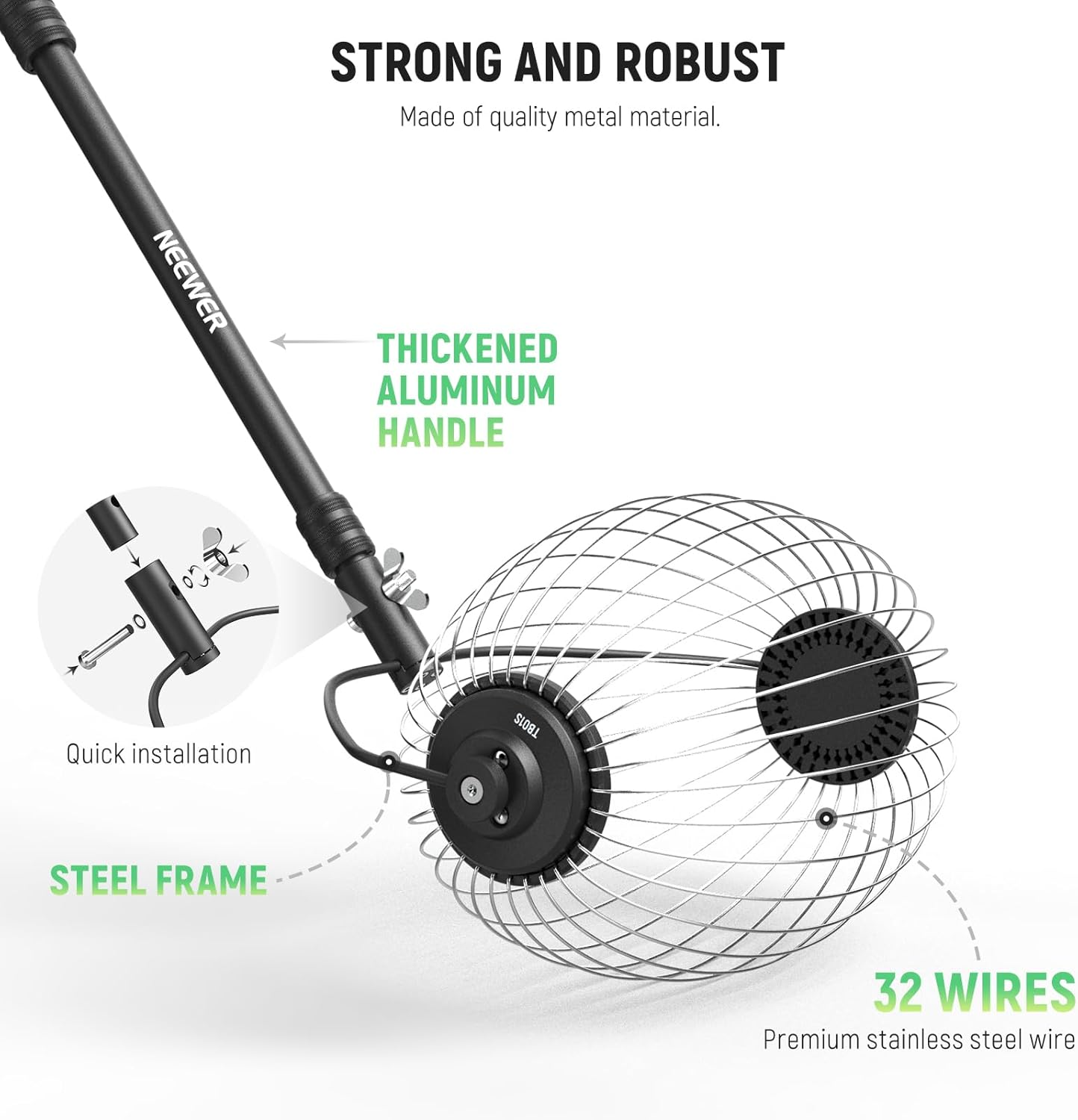 NEEWER Tennis Ball Pickleball Collector Roller, No Bending over Quick Rolling Picker for 1.5"-3" Tennis/Golf/Pickleballs, 30-58"/77-148Cm Telescopic Ball Retriever for up to 40 Tennis Balls, TB01S image number 5