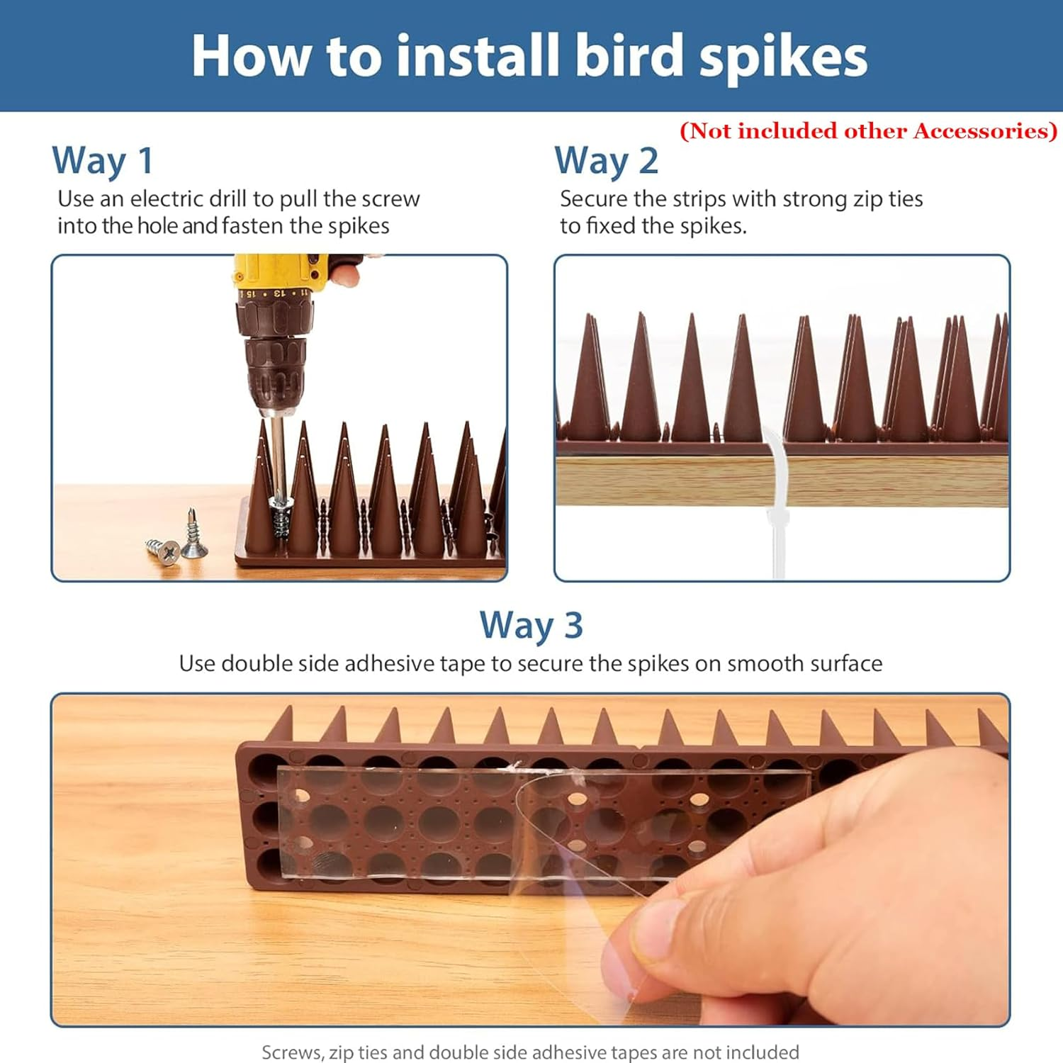 12Pack Bird Spikes, outside Bird Defender Spikes to Keep Birds Away, Plastic Bird Deterrent Spikes for Small Birds Pigeon Squirrel Raccoon Cats, Brown 33 * 4.5 * 4Cm image number 6