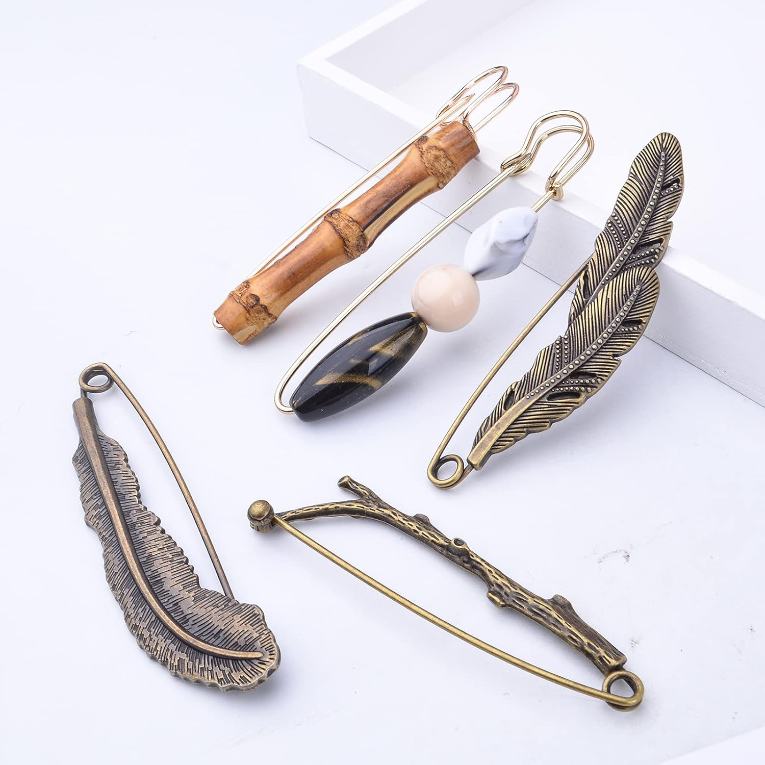 5Pcs Vintage Chic Brooch Extra Large Safety Pins Heavy Duty Safety Pins Accessories for Women Men Clothing Sweaters Shawls Collars Scarf Blankets Crafts, 5 Styles, Large, Metal