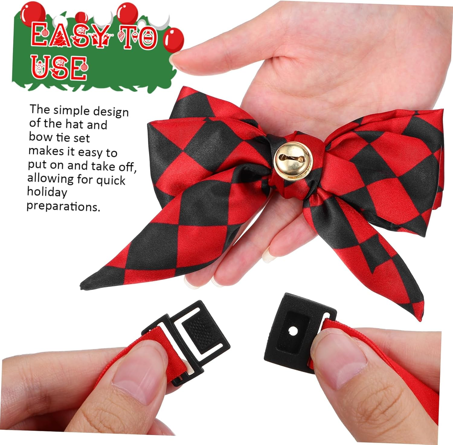 INOOMP Christmas Pet Outfit Set Dog Santa Hat Bow Tie Warm Winter Dog Clothes Cat Xmas Attire Mini Knit Hat for Pups image number 2