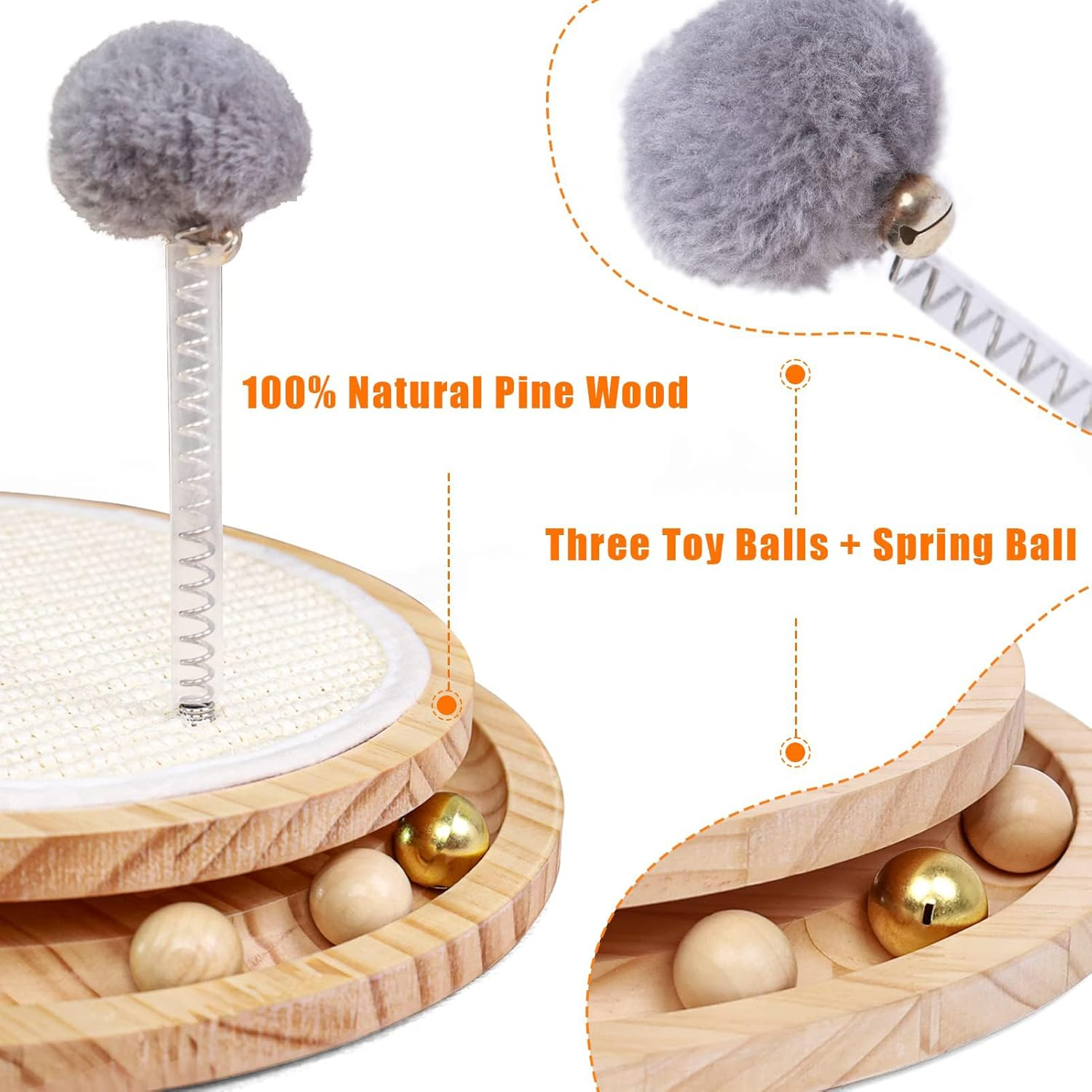 Cat Scratcher, Cat Natural Sisal Scratching Post, Hasourie Kitten Interactive Toy with Ball Track Spring Ball for Chasing Hunting Mental Physical Exercise image number 2