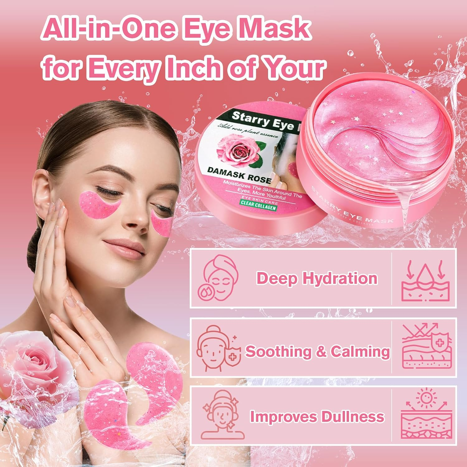 Revitalizing Rose Eye Patches 2-Pack (120 PCS) &ndash; under Eye Patches for Dark Circles & Puffiness | Eye Mask anti Wrinkles, Skin Care for Women & Men - 2, Aloe Vera image number 3