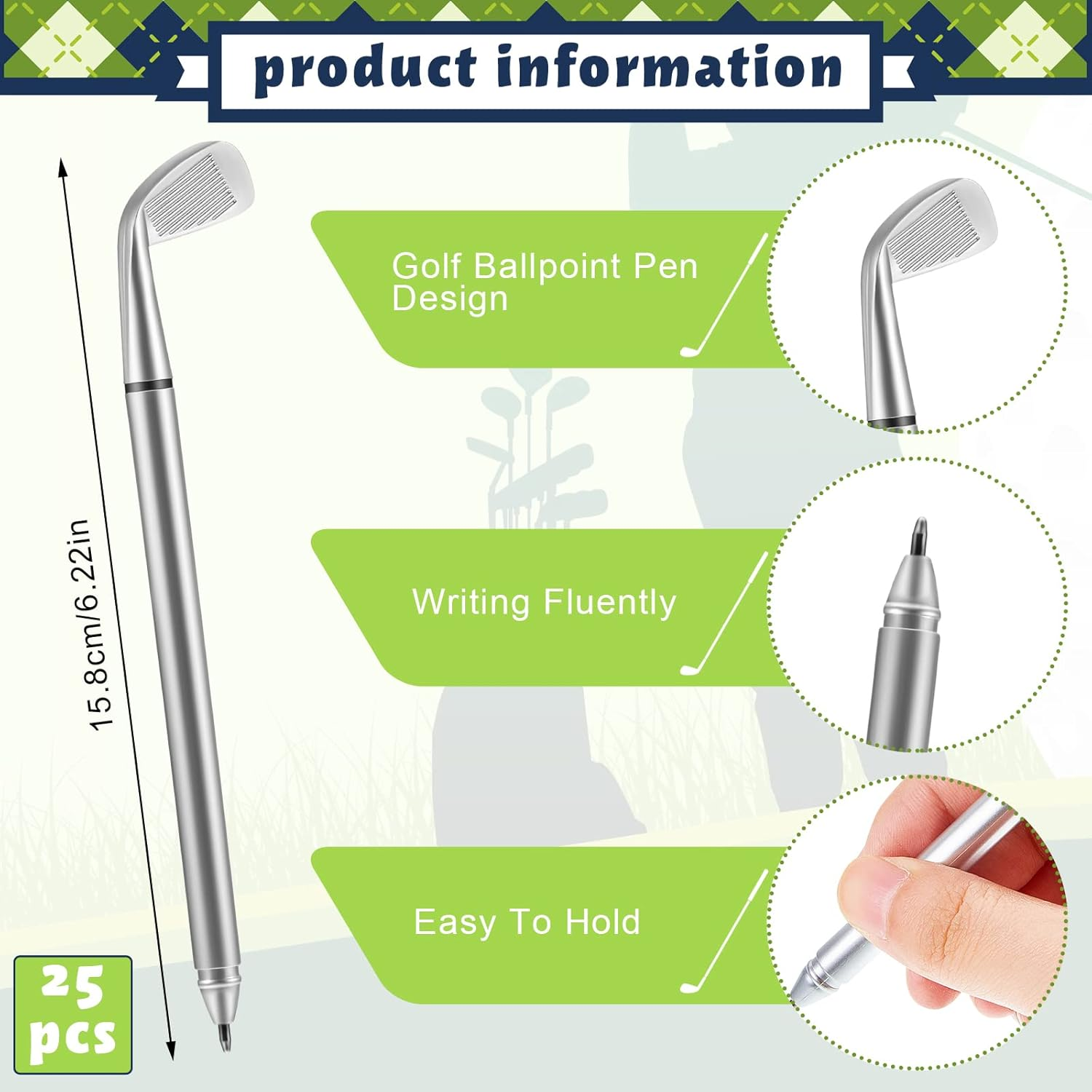 Yaomiao 25 Pieces Golf Ballpoint Pen Mini Golf Clubs Decorative Funny Sports Ergonomic Pen Club Props Black Ink for Students Coworkers Office Stationery Supplies image number 2